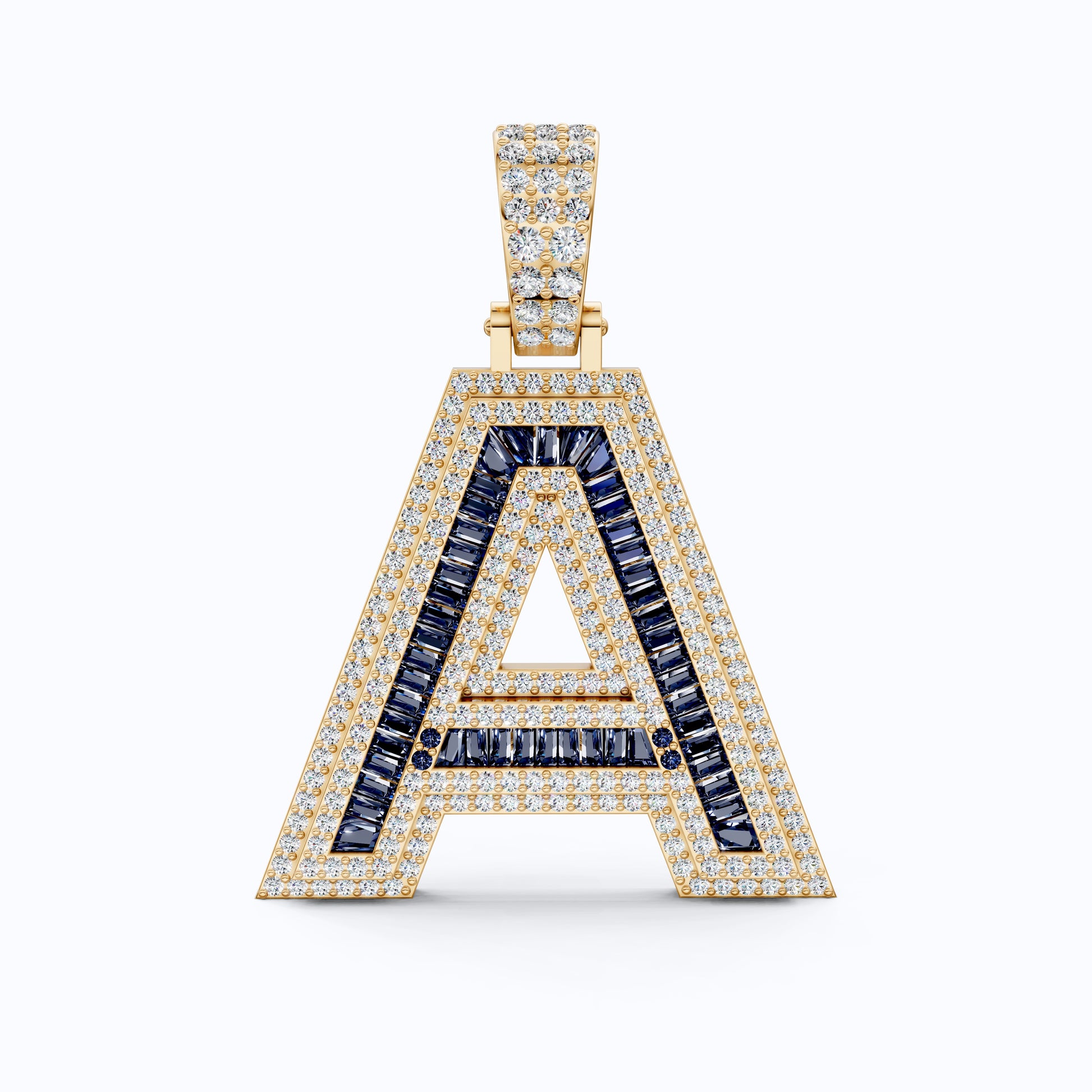 Double Layered Halo Gemstone Alphabet Pendant, Initial Jewelry