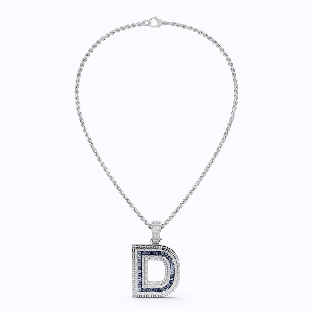 Unique Halo Sapphire Gemstone Hip-Hop Alphabet Pendant, Iced Out Jewelry