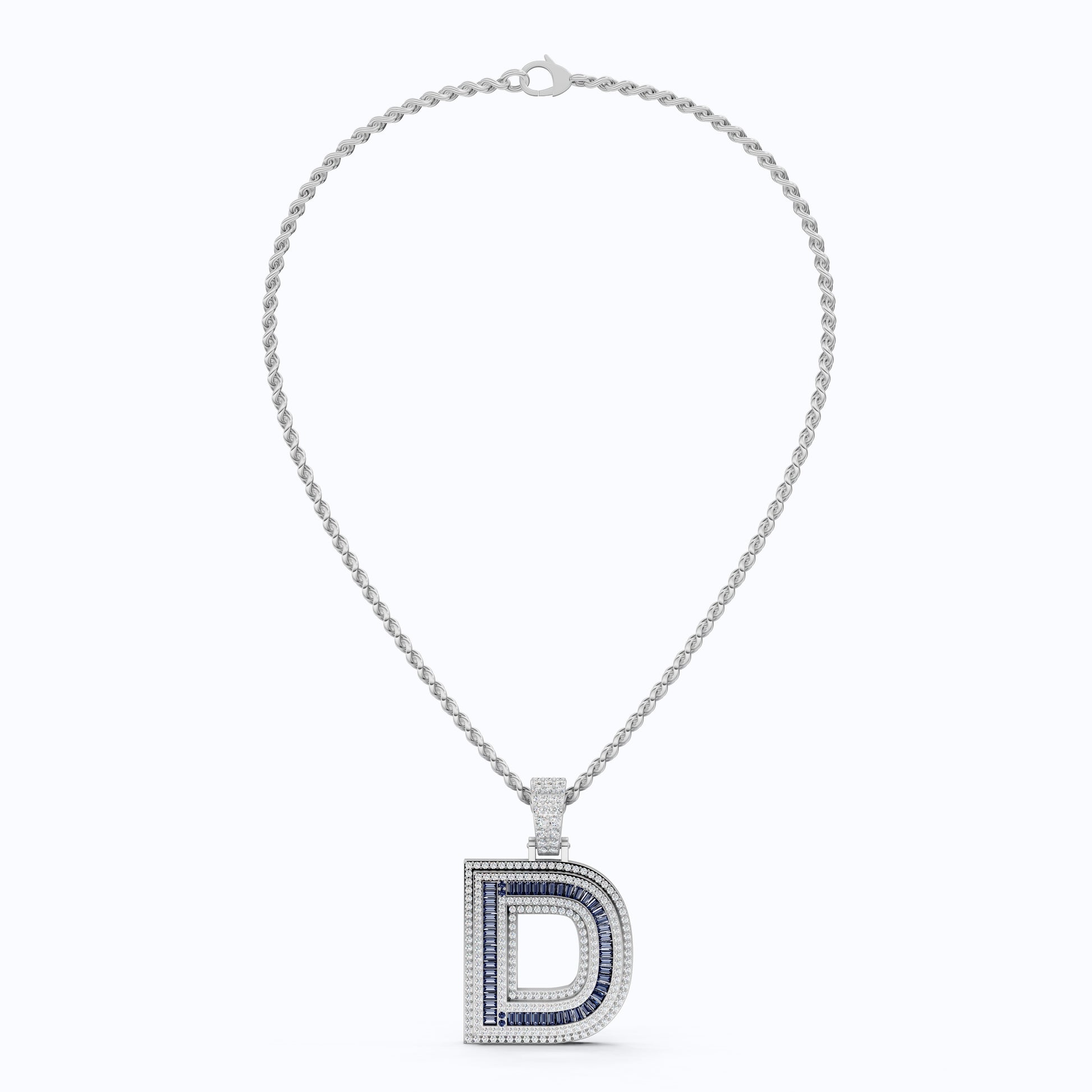 Unique Halo Sapphire Gemstone Hip-Hop Alphabet Pendant, Iced Out Jewelry