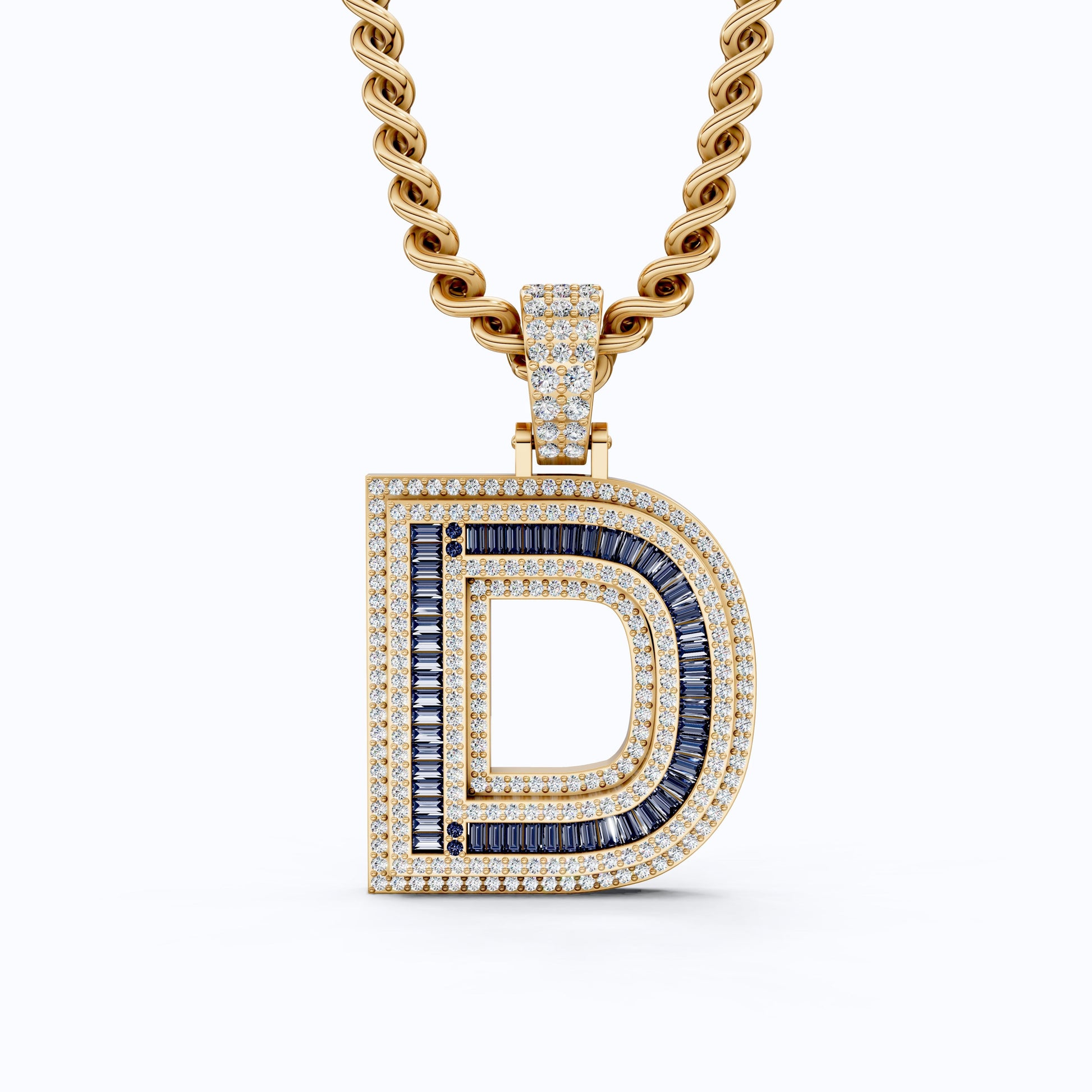 Unique Halo Sapphire Gemstone Hip-Hop Alphabet Pendant, Iced Out Jewelry