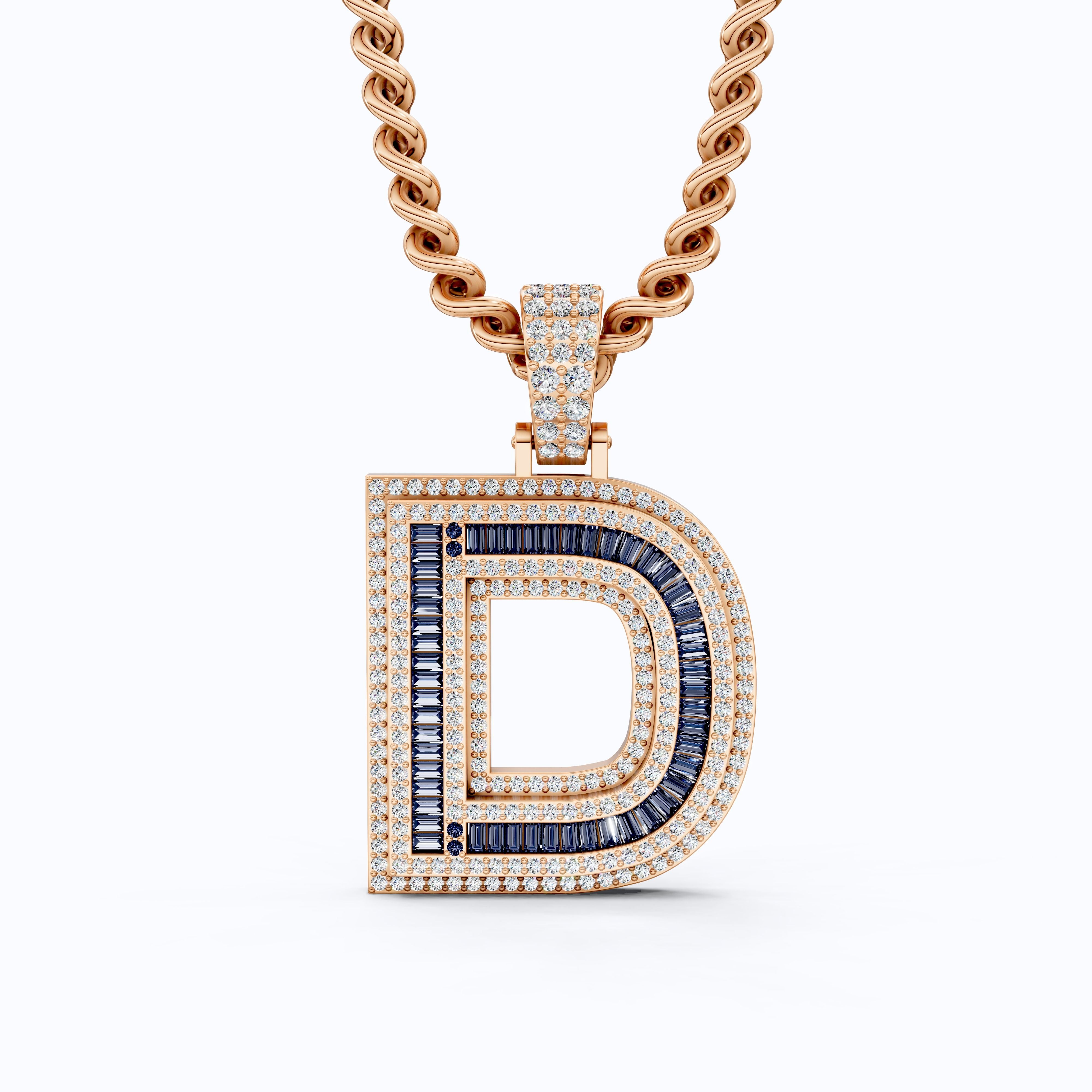 Unique Halo Sapphire Gemstone Hip-Hop Alphabet Pendant, Iced Out Jewelry