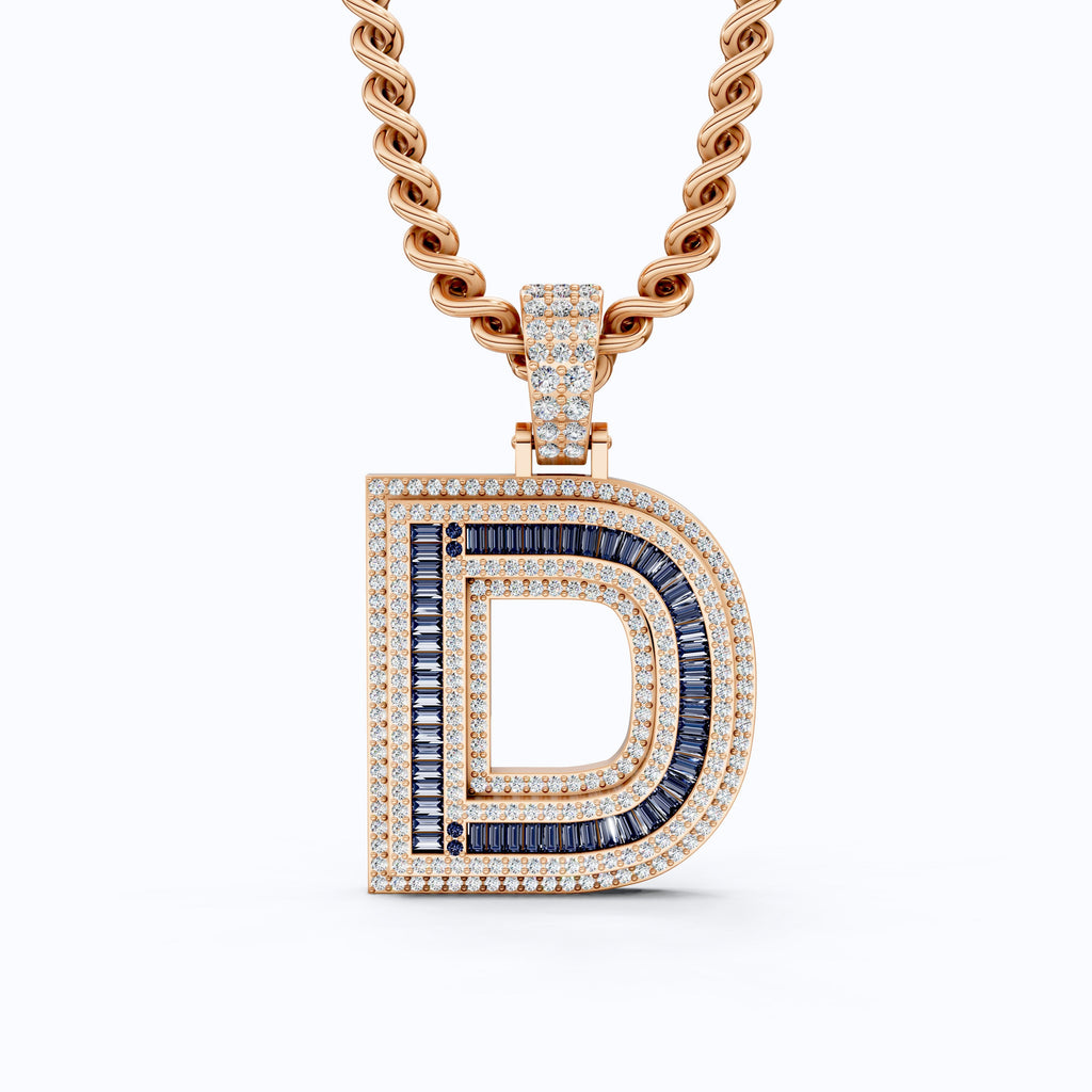 Unique Halo Sapphire Gemstone Hip-Hop Alphabet Pendant, Iced Out Jewelry