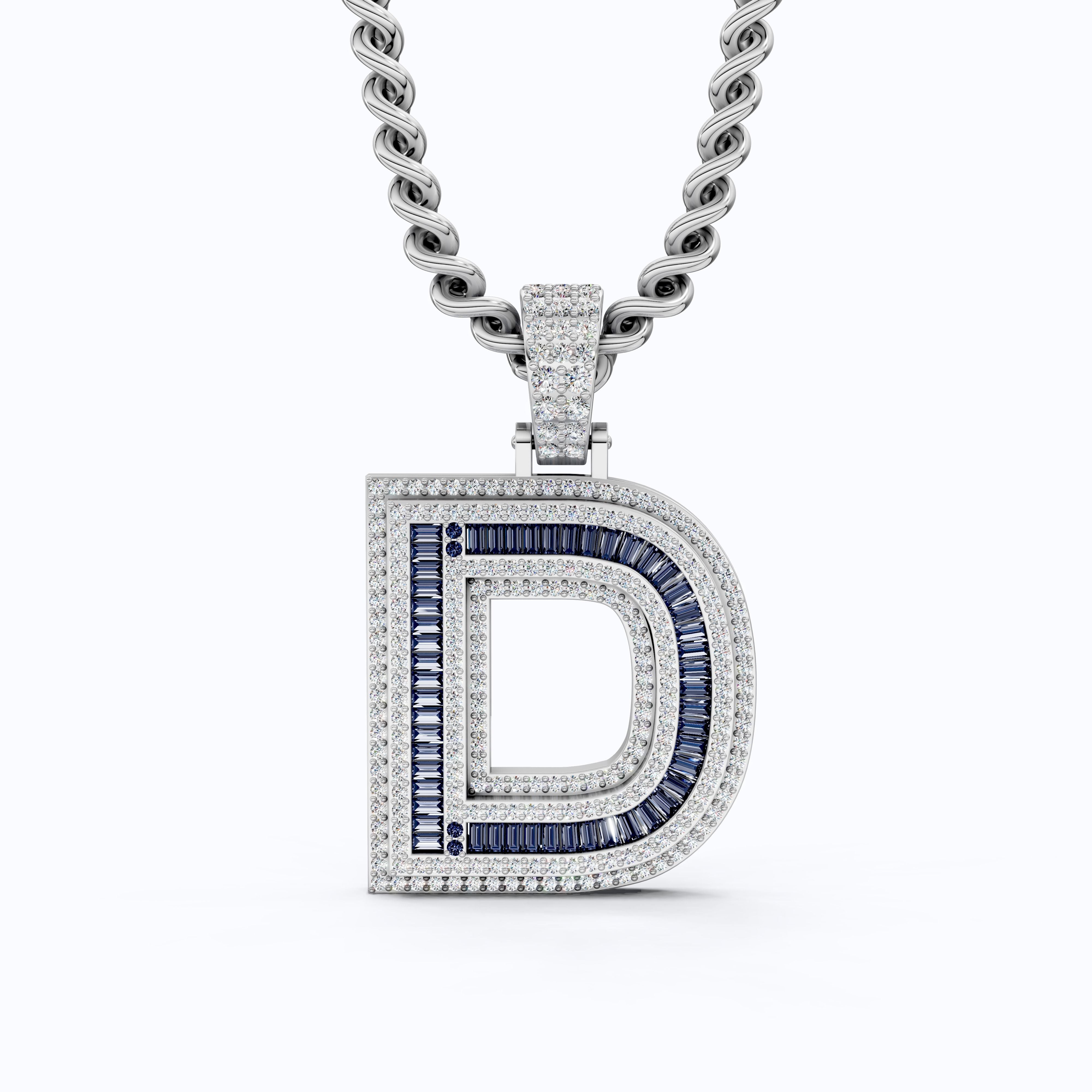 Unique Halo Sapphire Gemstone Hip-Hop Alphabet Pendant, Iced Out Jewelry