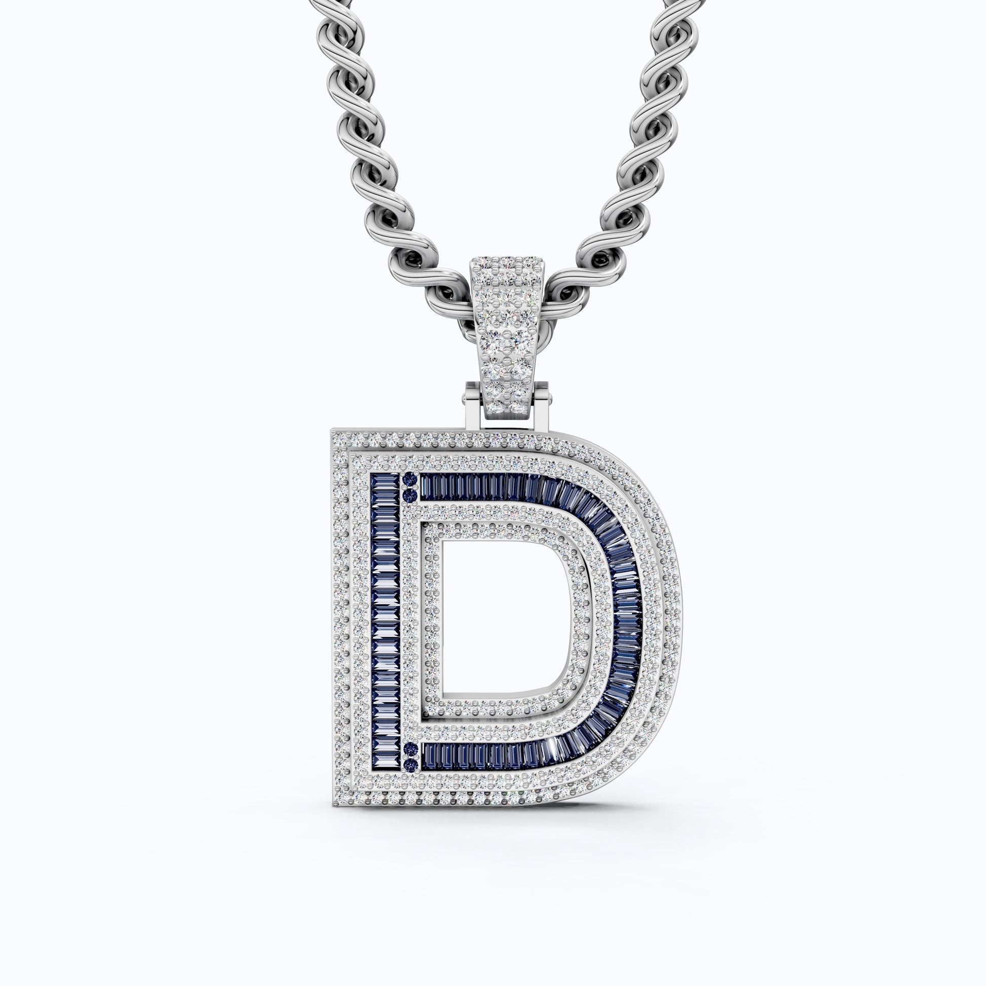 Unique Halo Sapphire Gemstone Hip-Hop Alphabet Pendant, Iced Out Jewelry