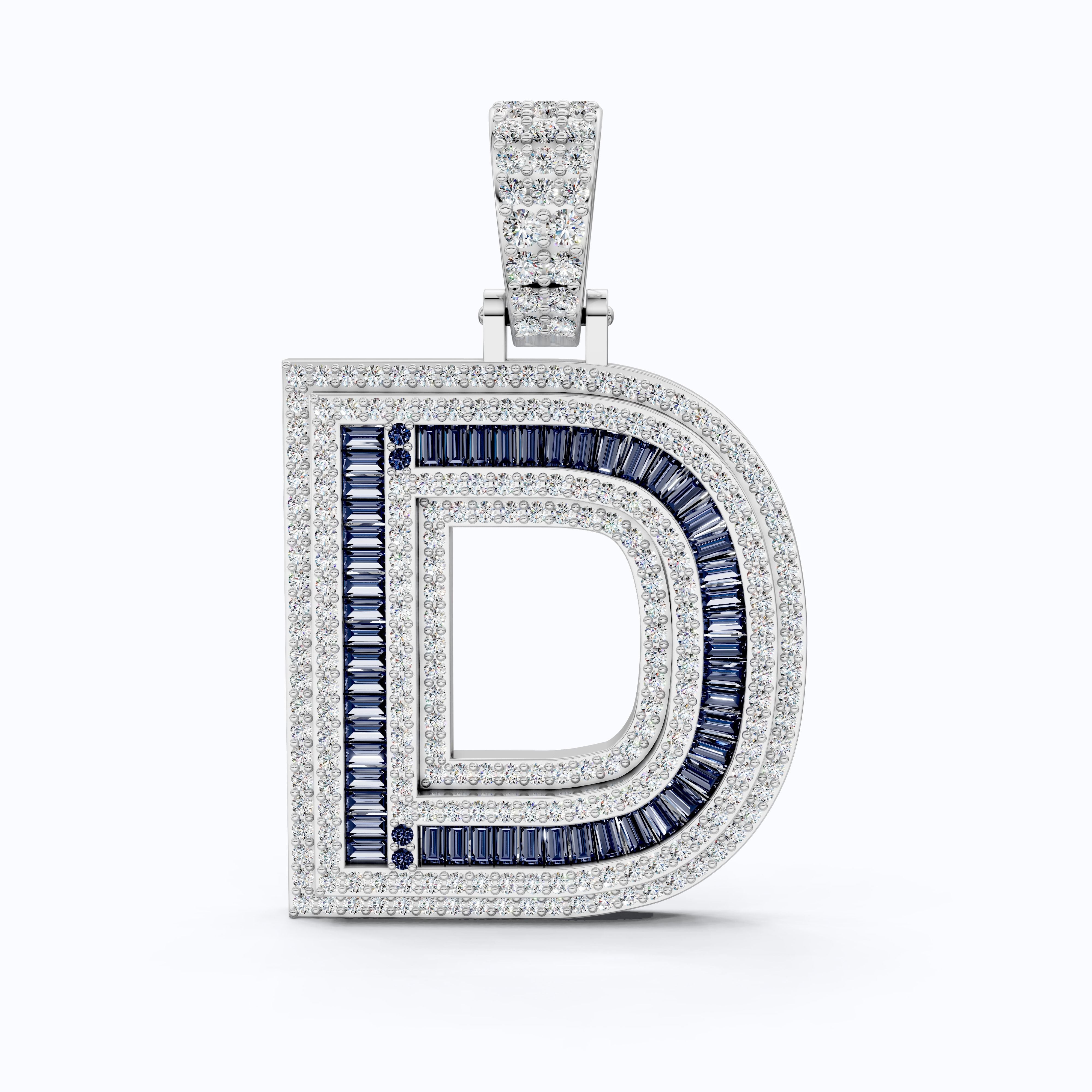 Unique Halo Sapphire Gemstone Hip-Hop Alphabet Pendant, Iced Out Jewelry