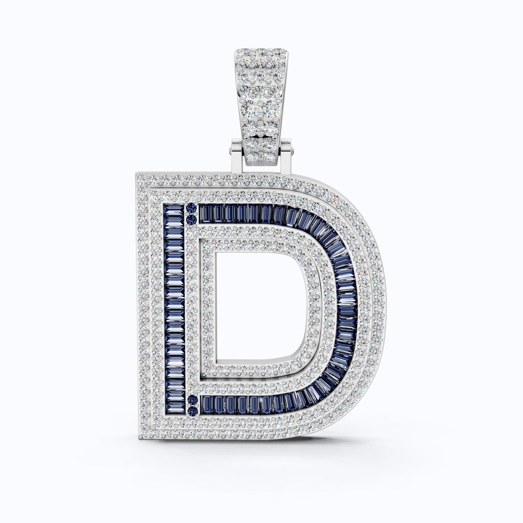 Unique Halo Sapphire Gemstone Hip-Hop Alphabet Pendant, Iced Out Jewelry