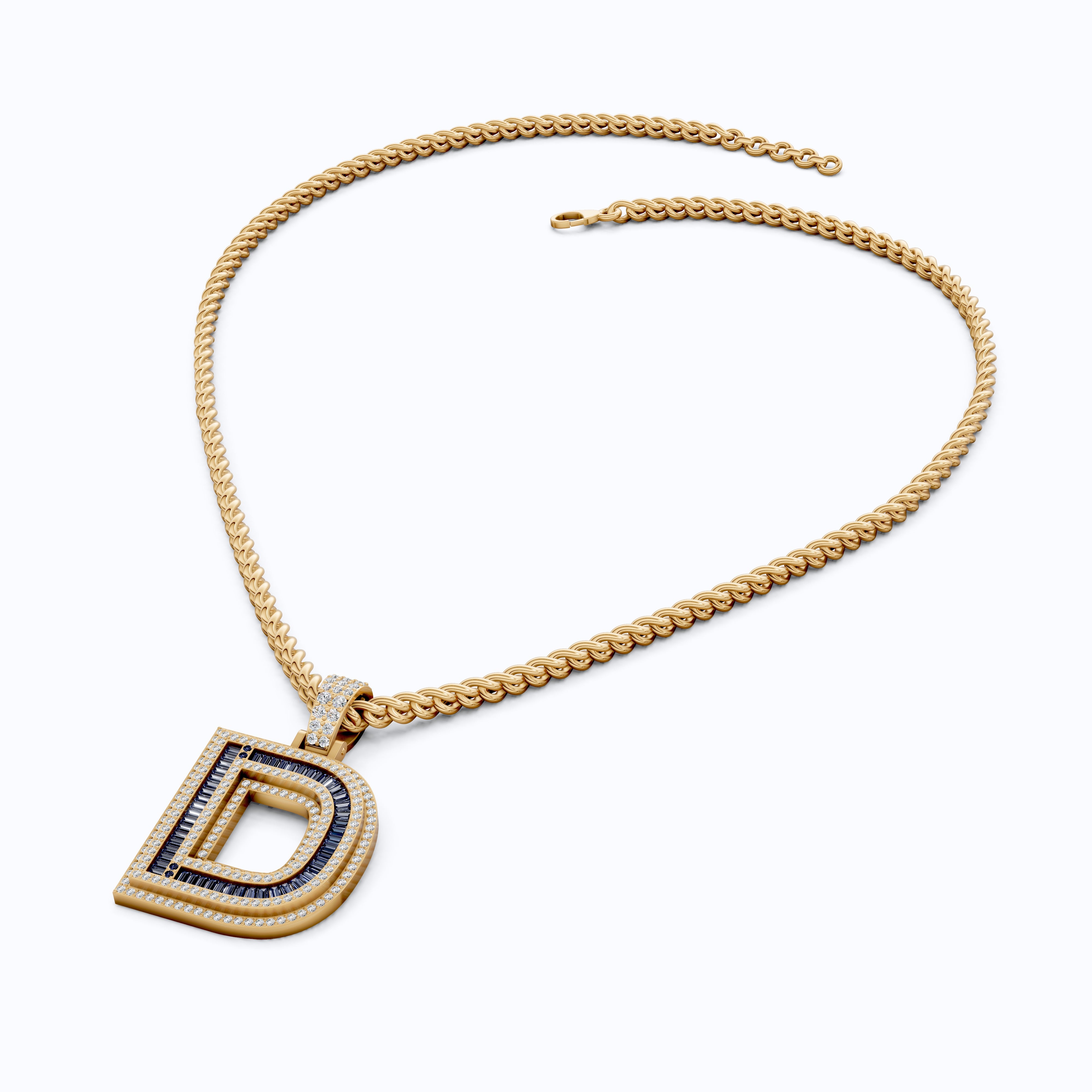 Unique Halo Sapphire Gemstone Hip-Hop Alphabet Pendant, Iced Out Jewelry