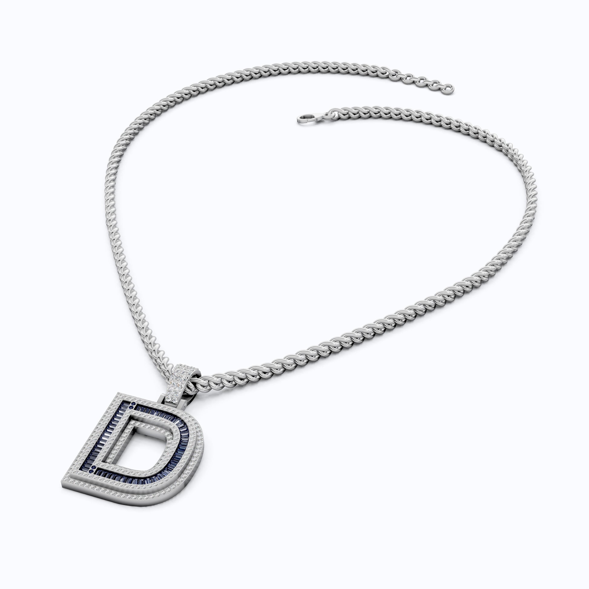 Unique Halo Sapphire Gemstone Hip-Hop Alphabet Pendant, Iced Out Jewelry