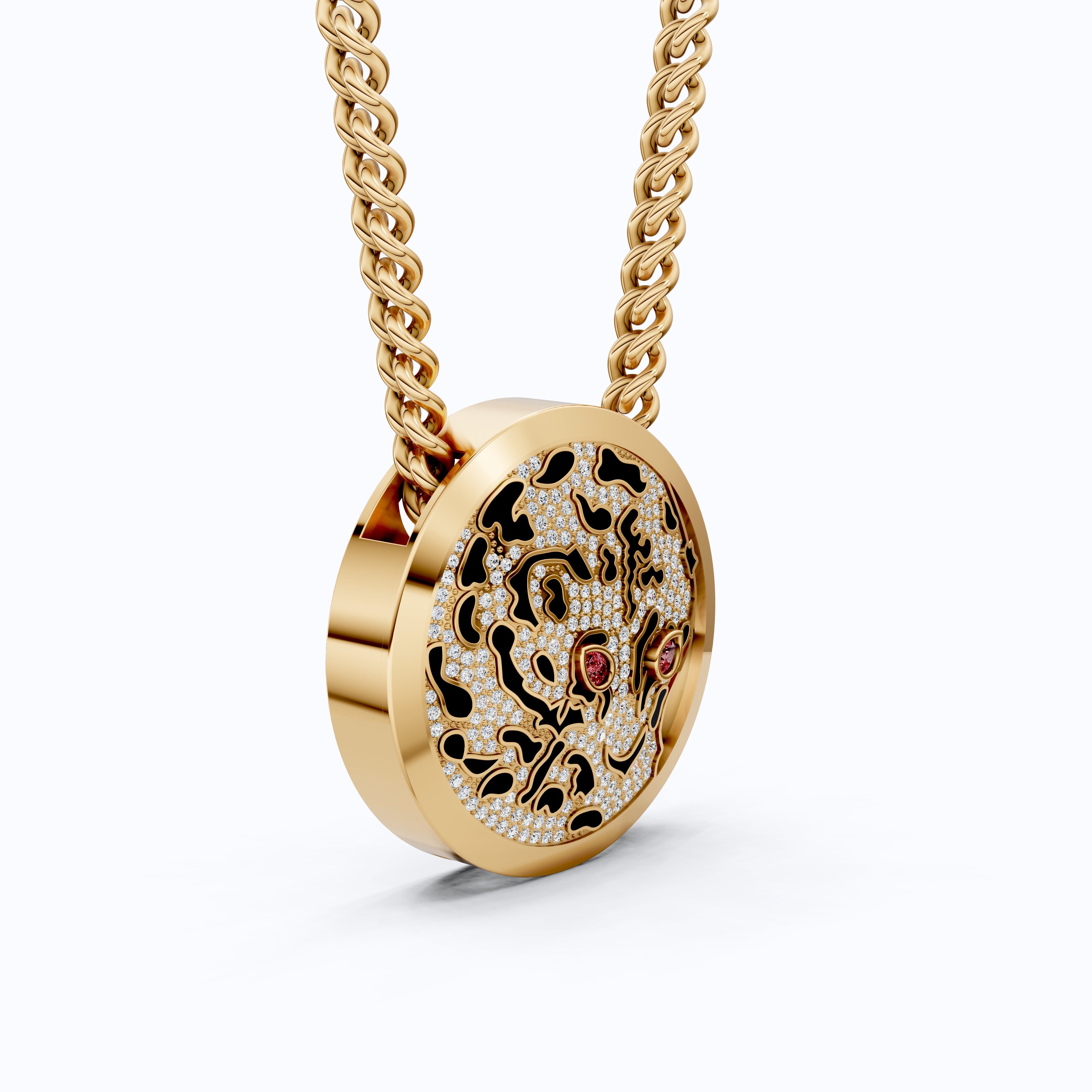 Leopard Pavé Medallion Hip Hop Pendant Necklace in Lab Grown Diamond – 14k Solid Gold, Everyday Gift for Him