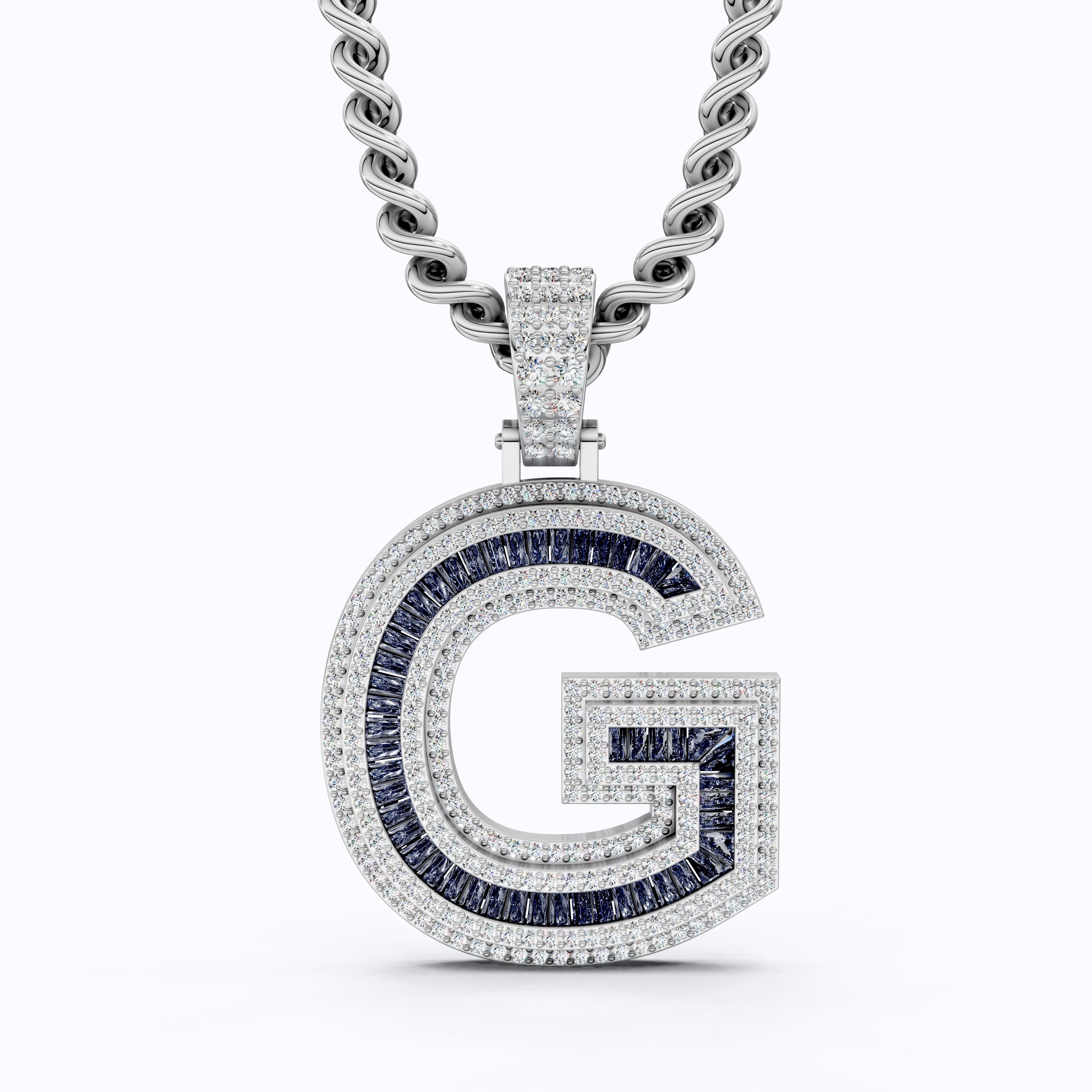 14K Rose Gold G Letter Pendant, Ruby & Diamond Bling Necklace for Men & Women