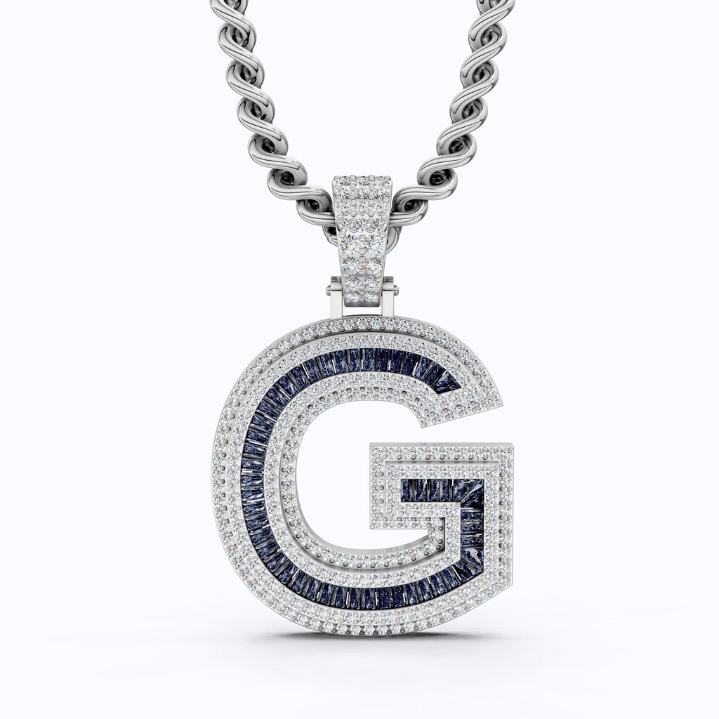 14K Rose Gold G Letter Pendant, Ruby & Diamond Bling Necklace for Men & Women
