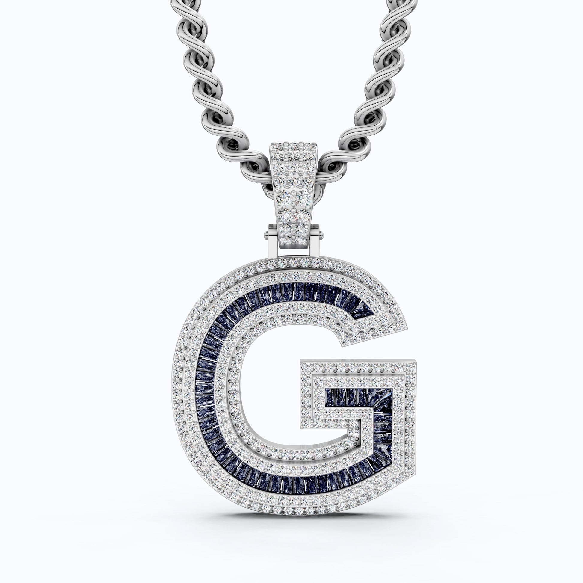 14K Rose Gold G Letter Pendant, Ruby & Diamond Bling Necklace for Men & Women