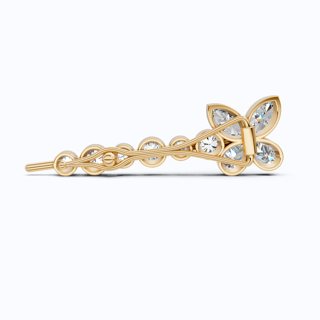 Stylish Butterfly Lab Diamond Hair Pin in 14K Gold, Wedding Jewelry Gift for Bridal, Handmade Luxury Hair Accessories, Floral Jewelry