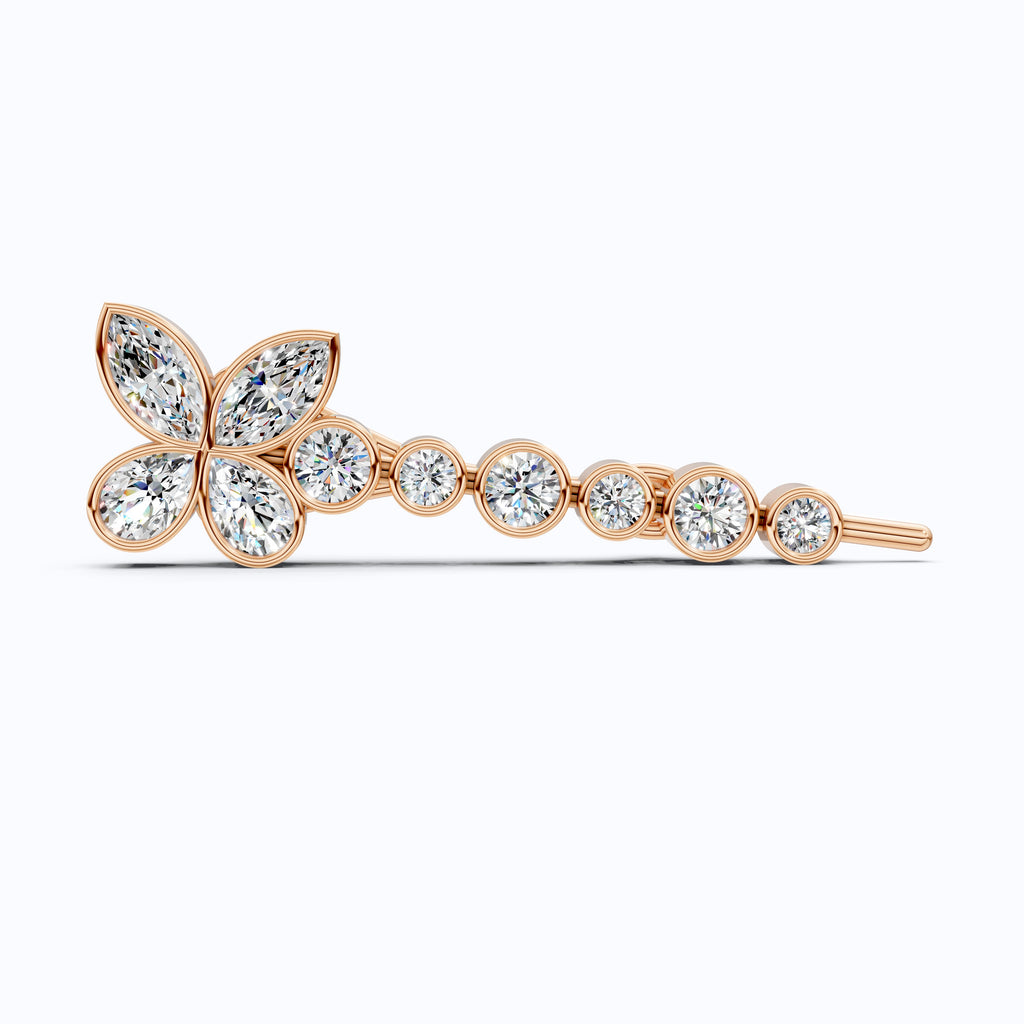 Stylish Butterfly Lab Diamond Hair Pin in 14K Gold, Wedding Jewelry Gift for Bridal, Handmade Luxury Hair Accessories, Floral Jewelry