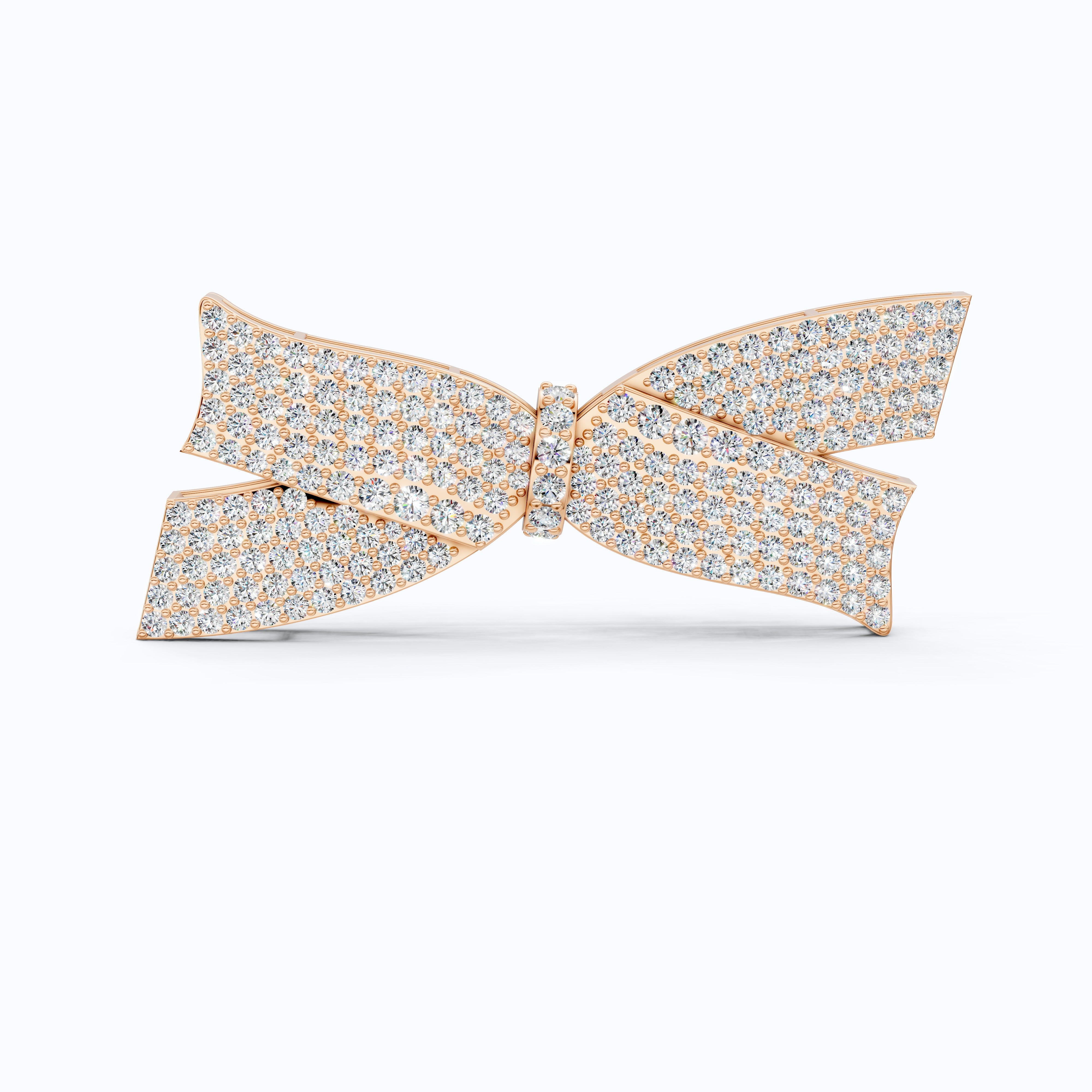 Modern Diamond Bow Hair Pin in 14K Rose Gold with 3.86 TCW Lab Diamonds, Stylish Bridal Accessory, Luxury Gift for Ladies