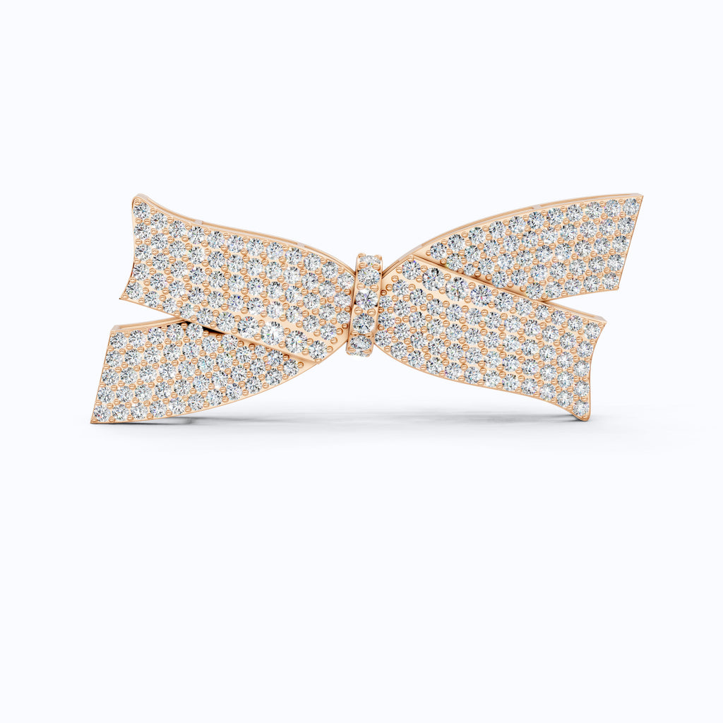 Modern Diamond Bow Hair Pin in 14K Rose Gold with 3.86 TCW Lab Diamonds, Stylish Bridal Accessory, Luxury Gift for Ladies