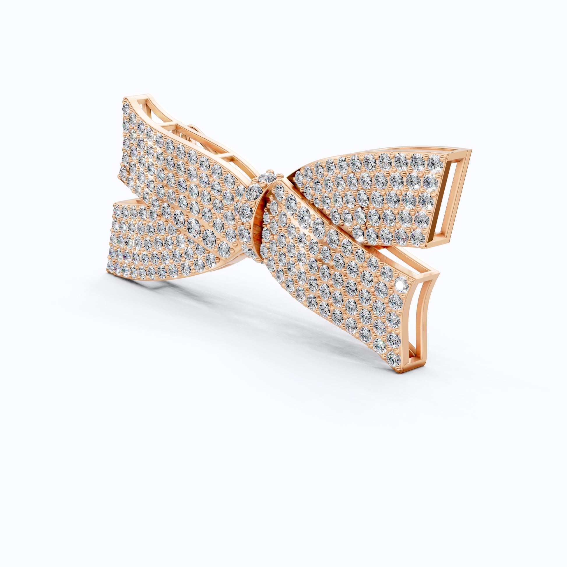 Modern Diamond Bow Hair Pin in 14K Rose Gold with 3.86 TCW Lab Diamonds, Stylish Bridal Accessory, Luxury Gift for Ladies