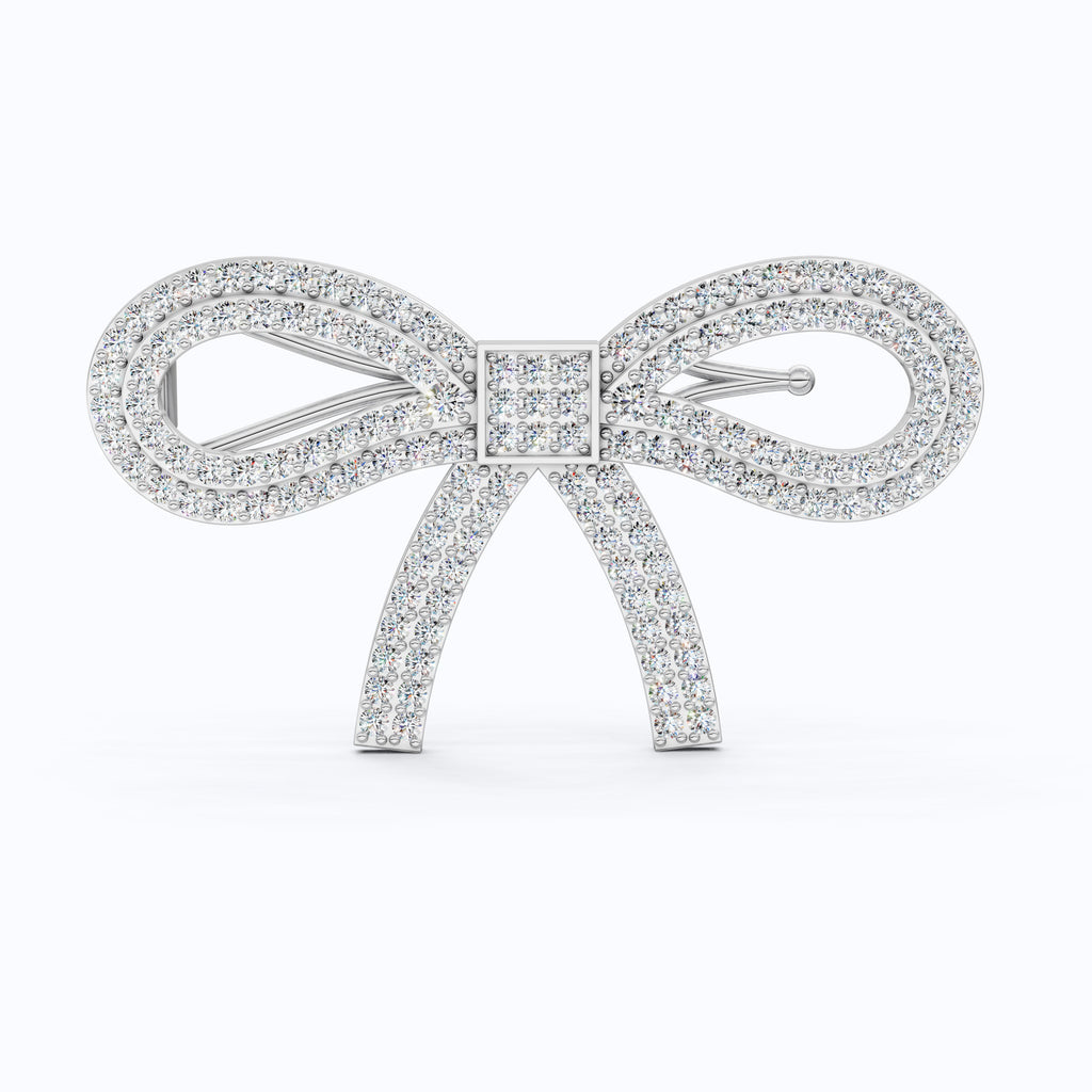 Sparkling Lab Diamond Bow Hair Pin Accessories in 14K White Gold, 2.13 TCW Round Cut Wedding Hair Accessory, Handmade Jewelry for Her