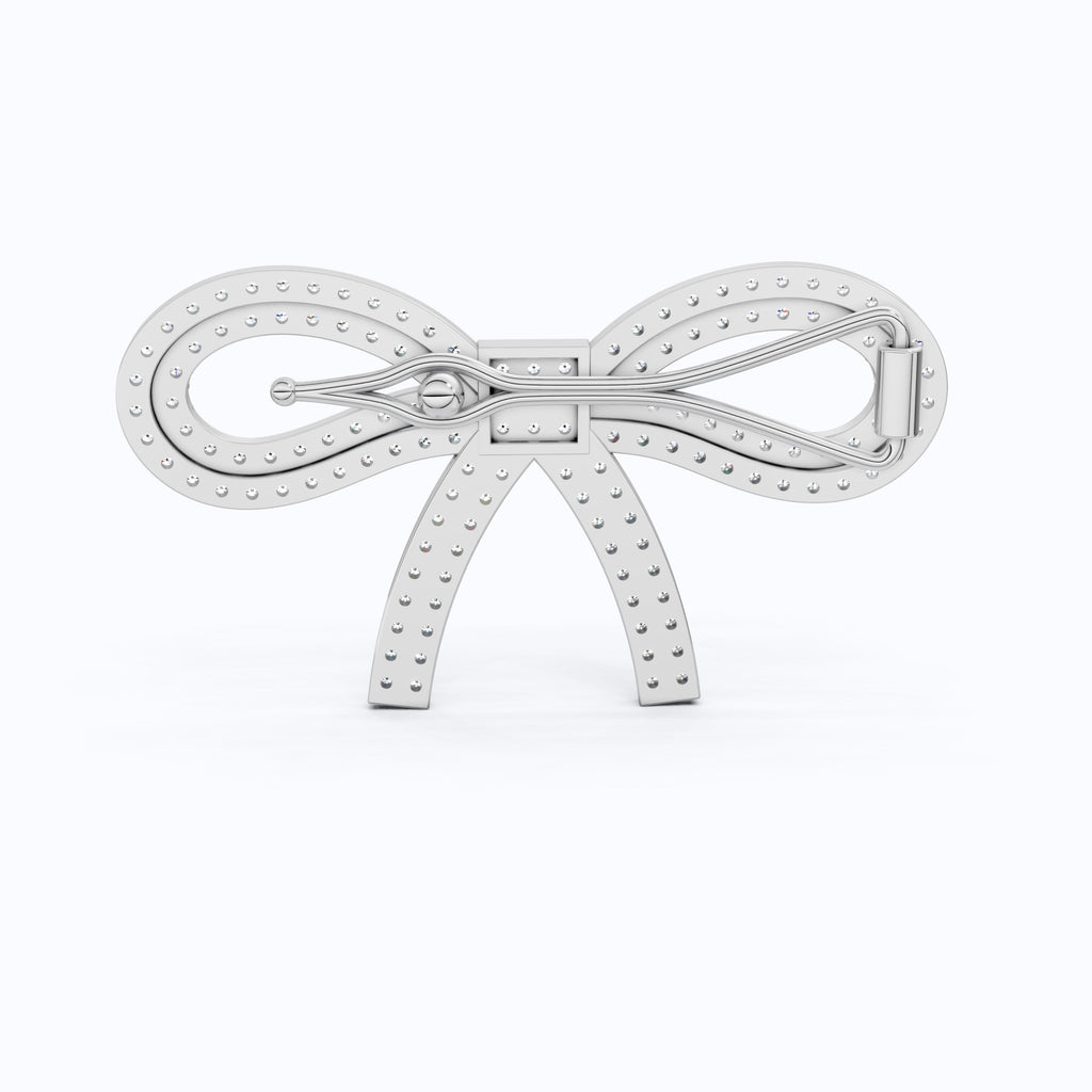 Sparkling Lab Diamond Bow Hair Pin Accessories in 14K White Gold, 2.13 TCW Round Cut Wedding Hair Accessory, Handmade Jewelry for Her
