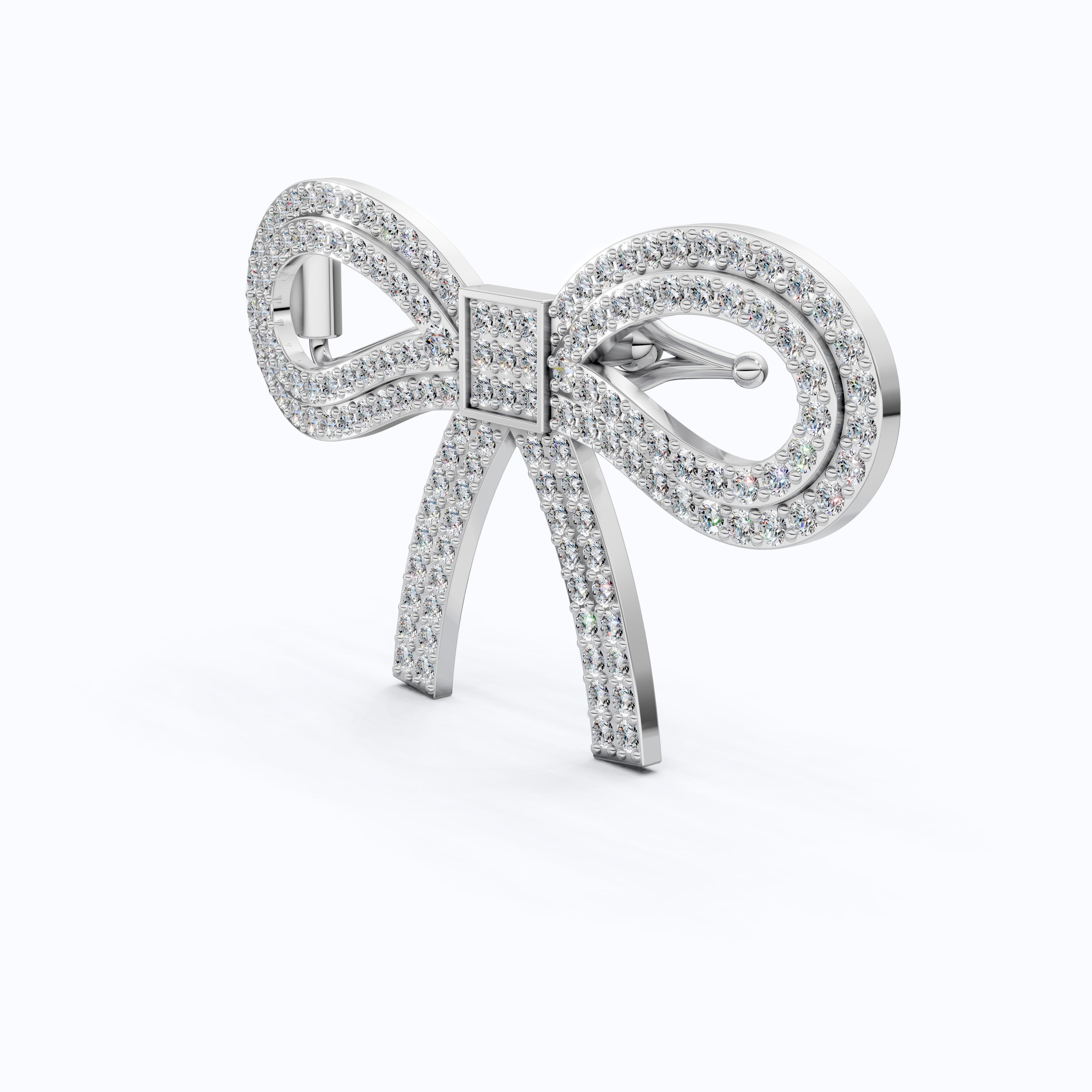 Sparkling Lab Diamond Bow Hair Pin Accessories in 14K White Gold, 2.13 TCW Round Cut Wedding Hair Accessory, Handmade Jewelry for Her
