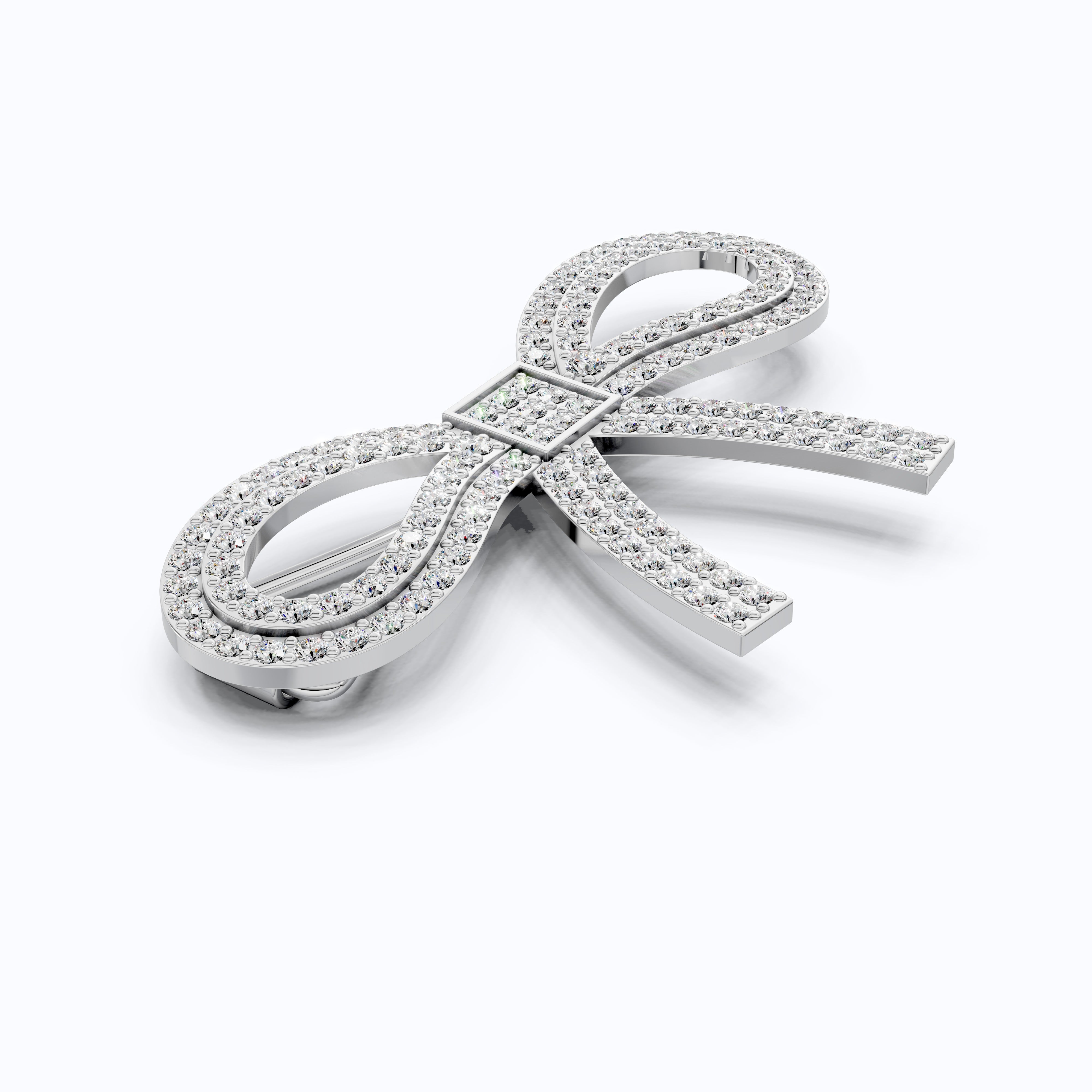 Sparkling Lab Diamond Bow Hair Pin Accessories in 14K White Gold, 2.13 TCW Round Cut Wedding Hair Accessory, Handmade Jewelry for Her