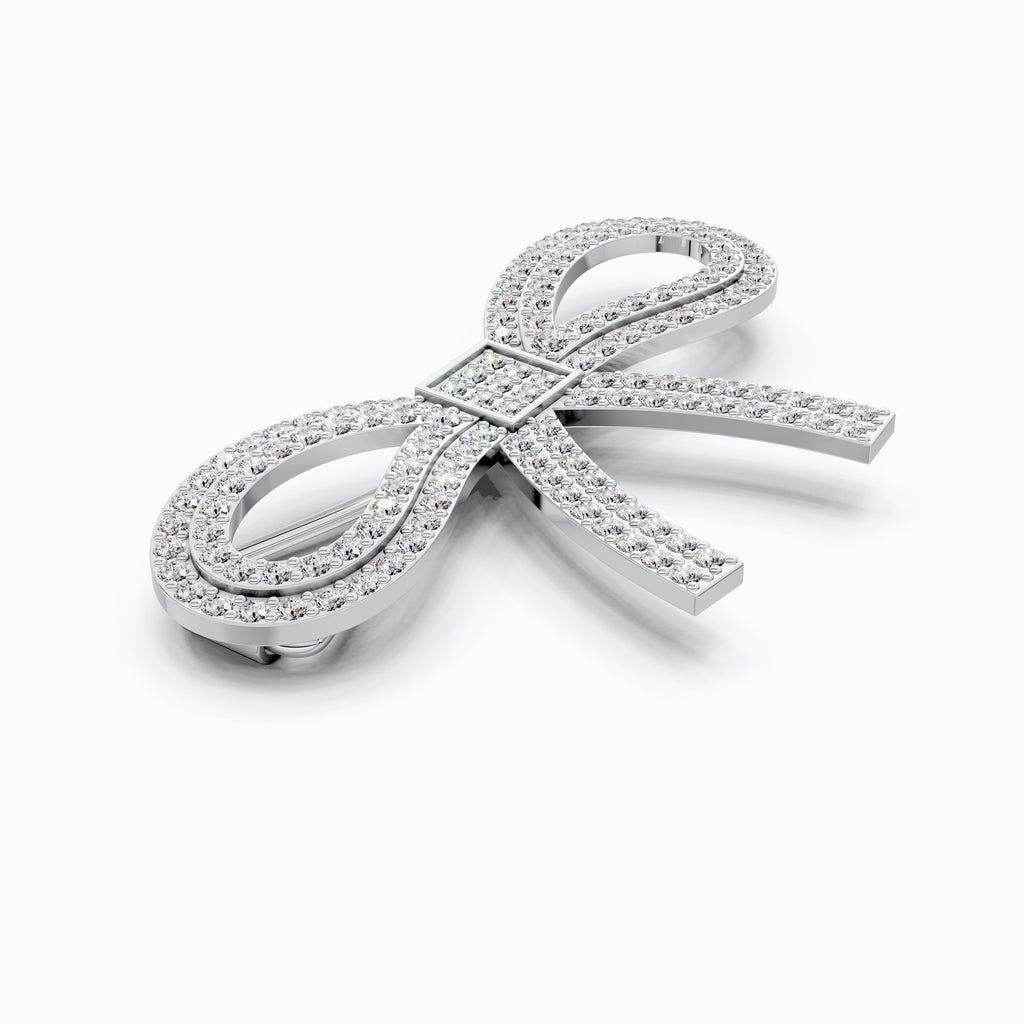 Sparkling Lab Diamond Bow Hair Pin Accessories in 14K White Gold, 2.13 TCW Round Cut Wedding Hair Accessory, Handmade Jewelry for Her