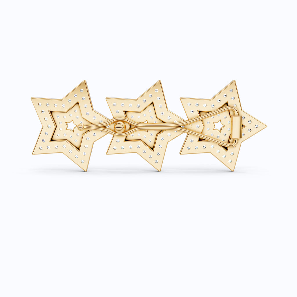 Celestial Triple Star Hair Pin in Lab Diamond or Moissanite – Solid 10k/14k Gold or Sterling Silver Gift for Her, Bridal Hair Jewelry