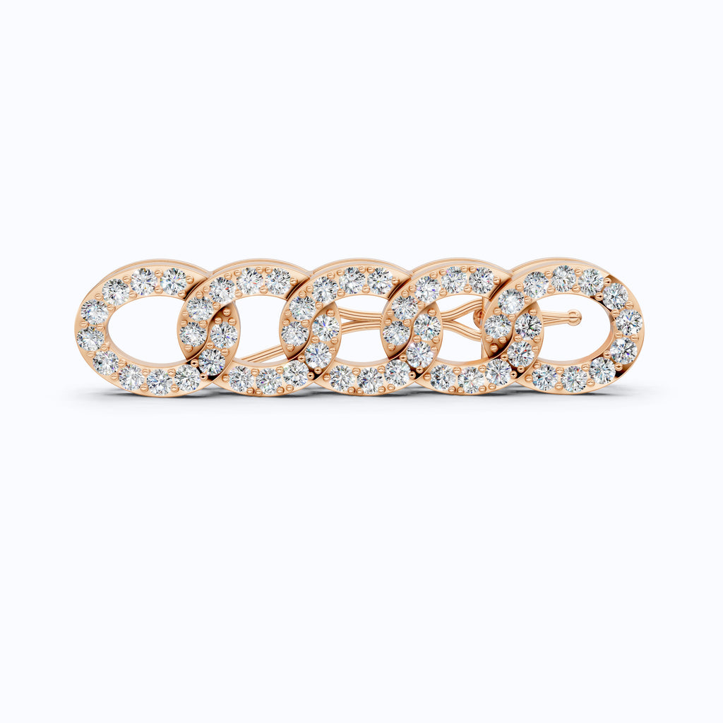 Chain Link Diamond Hair Pin in Lab Diamond or Moissanite – Solid 14K Rose Gold, 3.12 TCW, Bridal Jewelry, Gift for Her