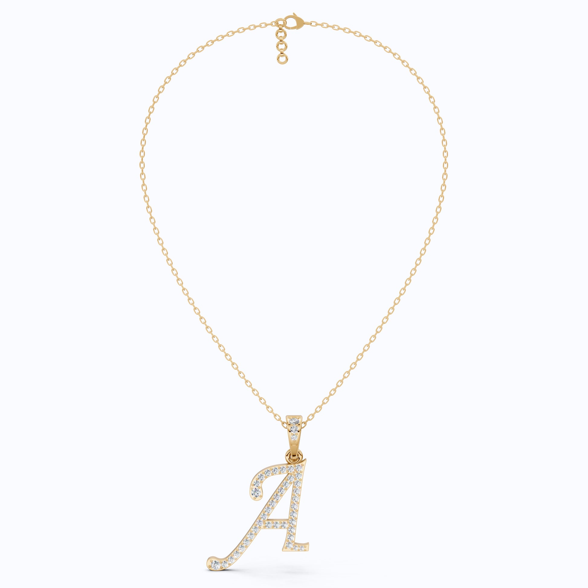 Solid Gold "A" Initial Pendant For Men/Women, Alphabet Letter Pendant