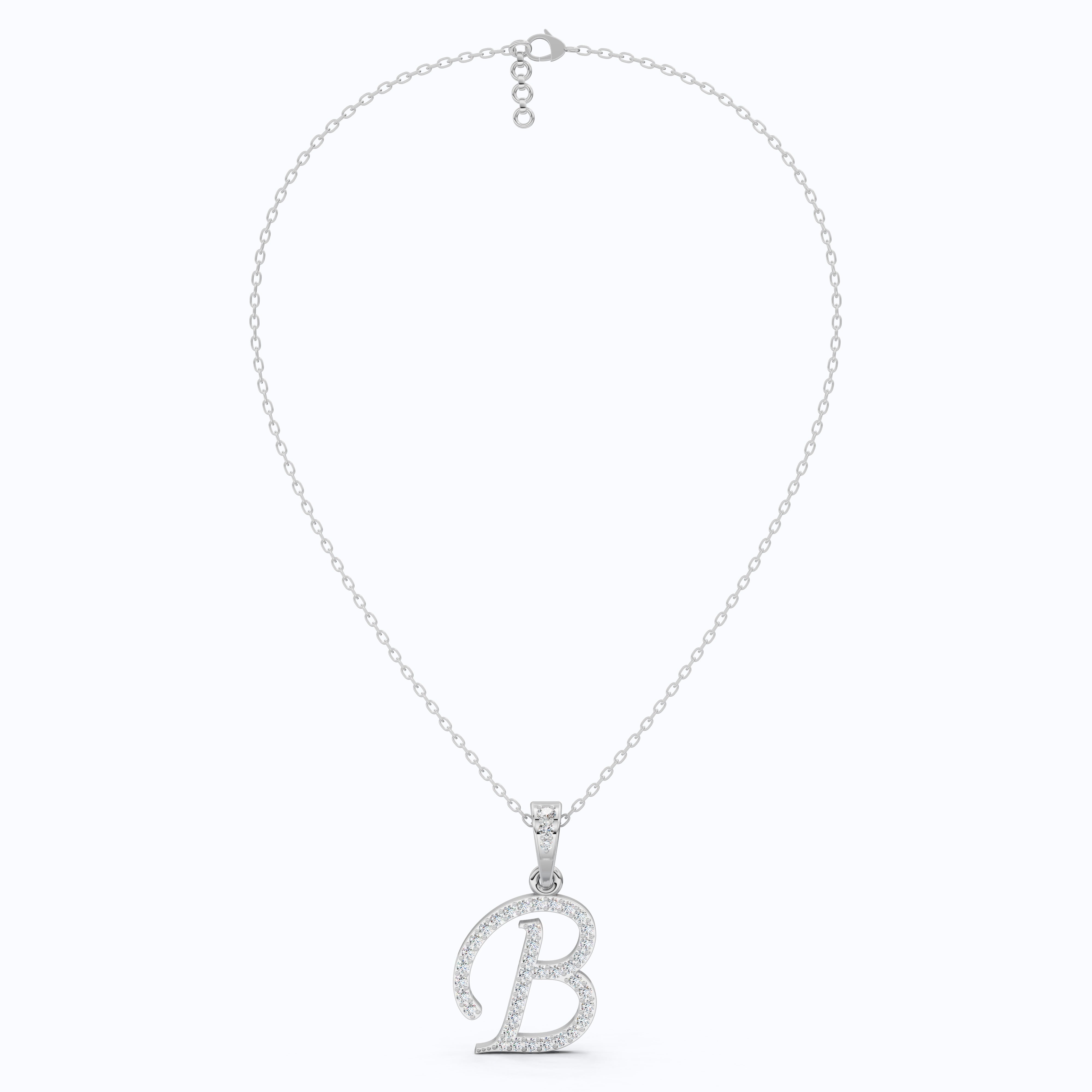"B" Alphabet Letter Diamond Pendant, Birthday Gift