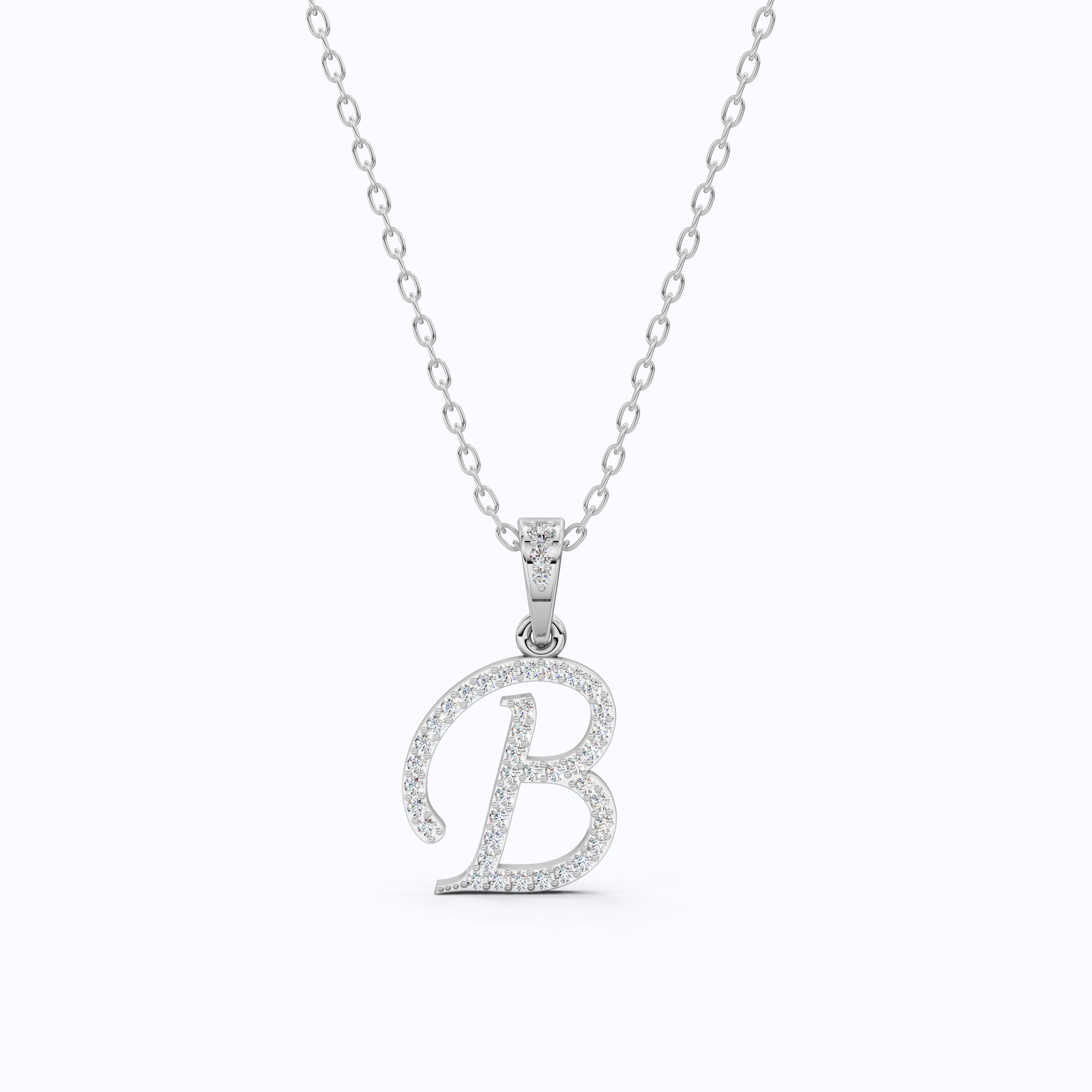 "B" Alphabet Letter Diamond Pendant, Birthday Gift