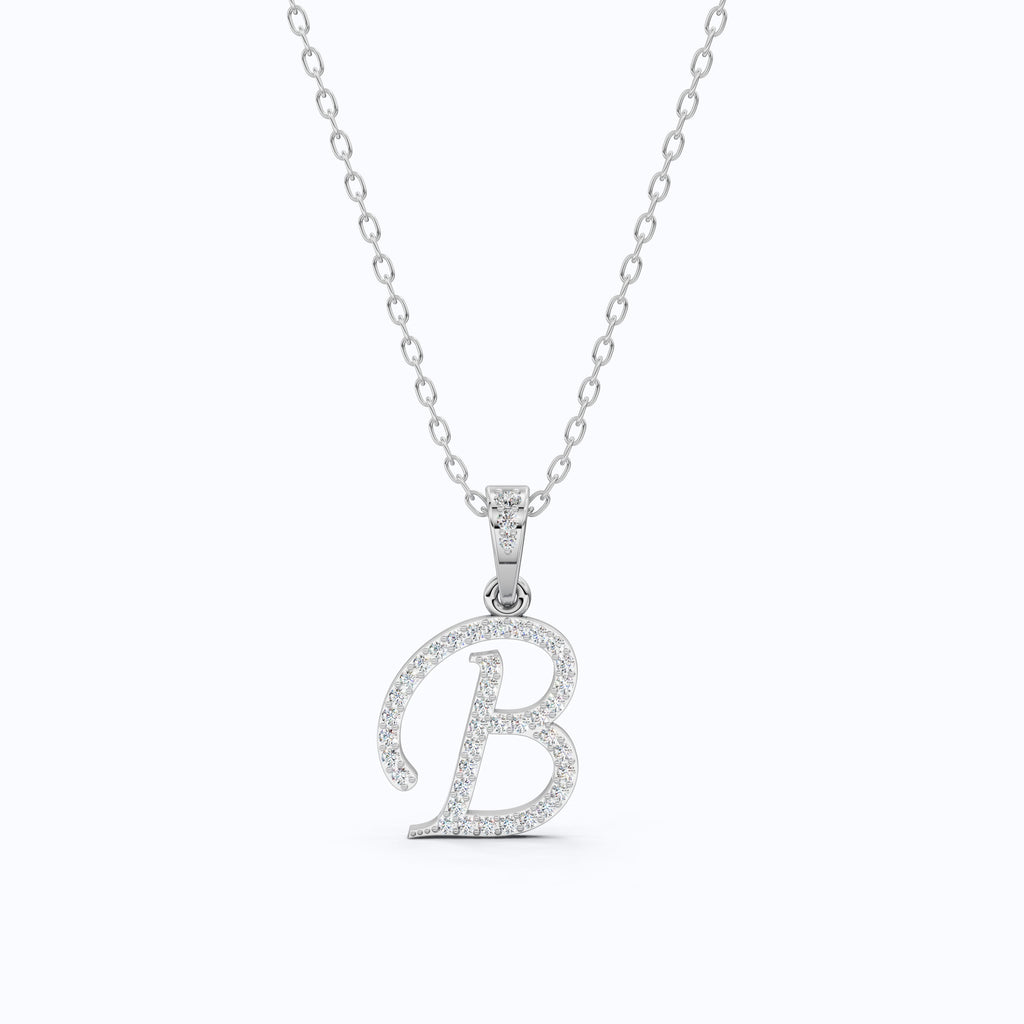 "B" Alphabet Letter Diamond Pendant, Birthday Gift