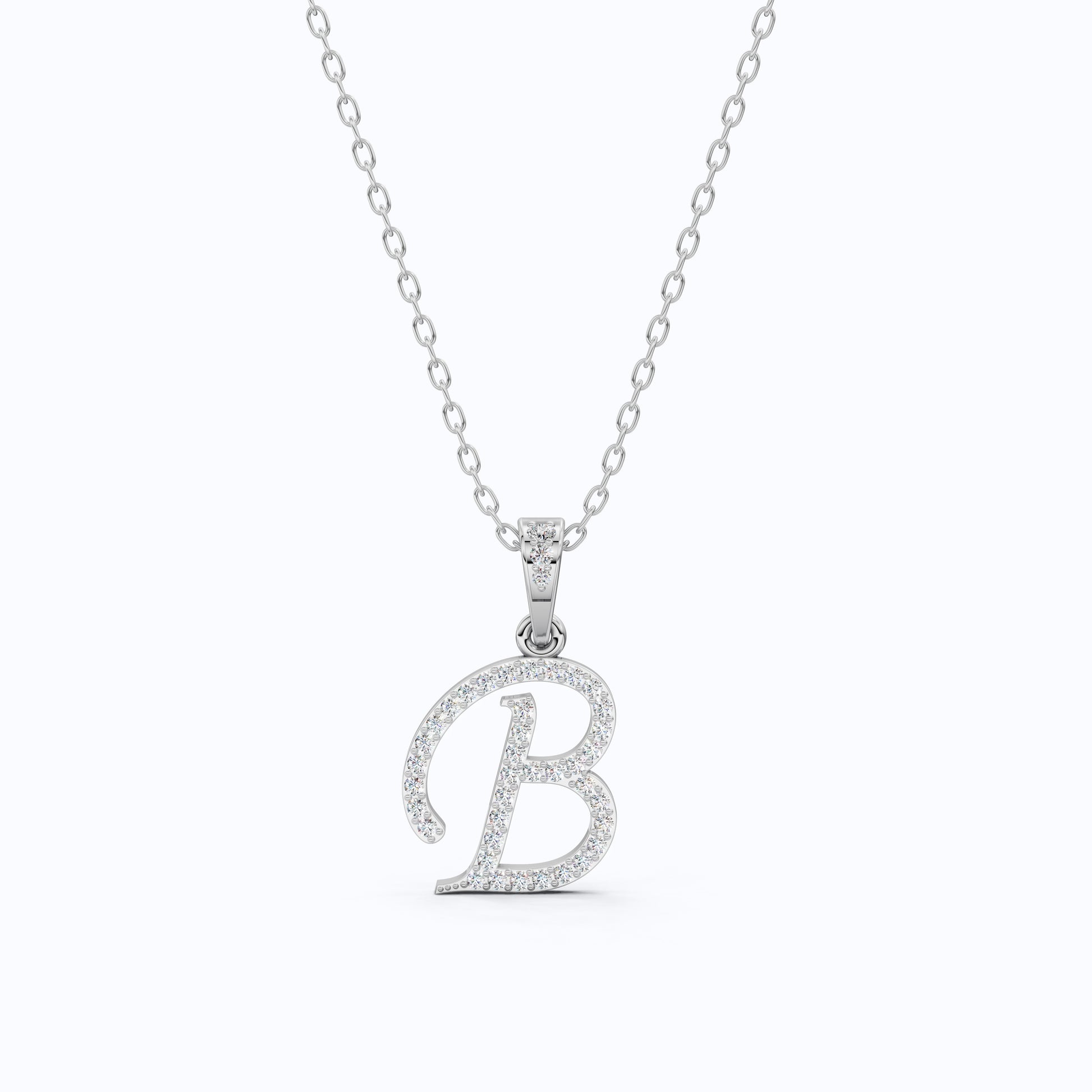 "B" Alphabet Letter Diamond Pendant, Birthday Gift