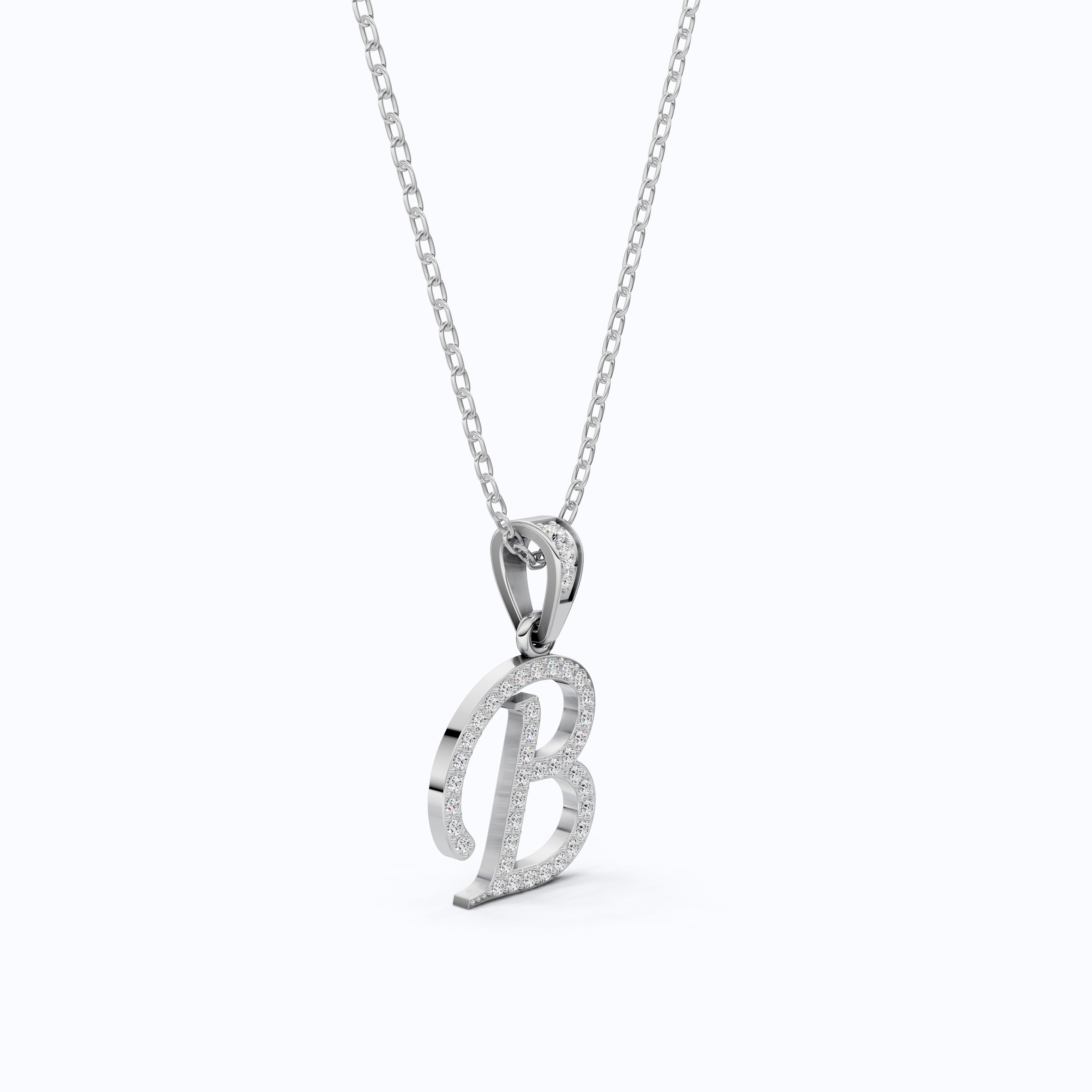 "B" Alphabet Letter Diamond Pendant, Birthday Gift