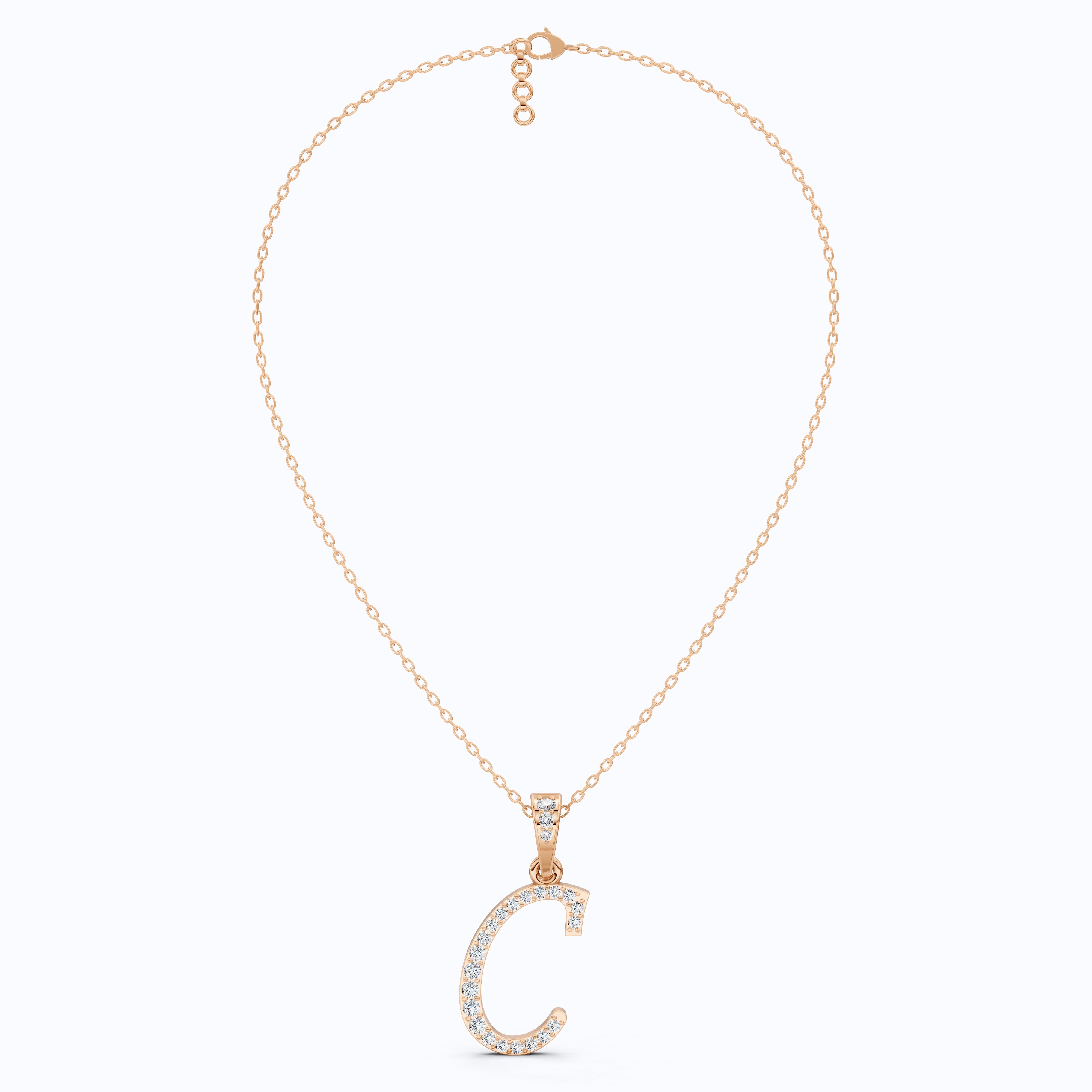 Pavé Script Letter C Initial Pendant in Lab Diamond – 14k Solid Gold, Alphabet Jewelry Gift for Women, Daily Wear Pendant