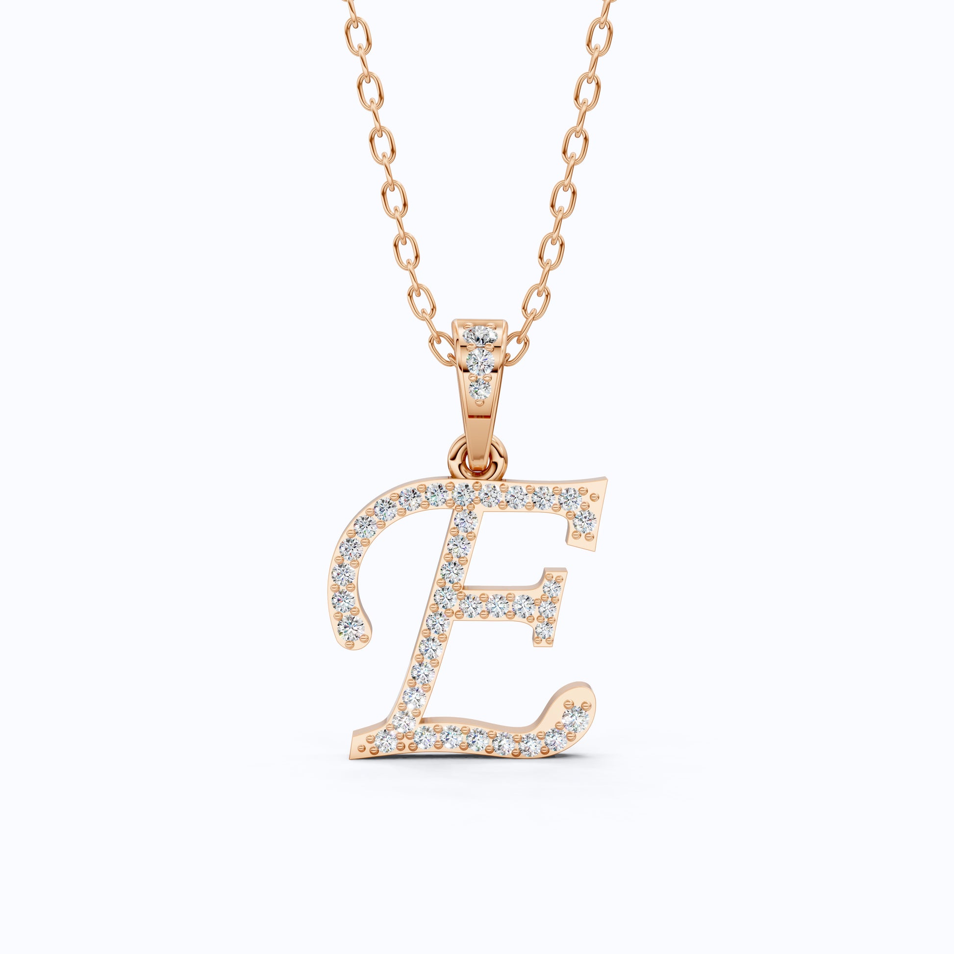 Round Cut Lab Diamond Initial Pendant, Custom E Letter Pendant, Cursive Letter Initial Pendant, Birthday Gift For Her