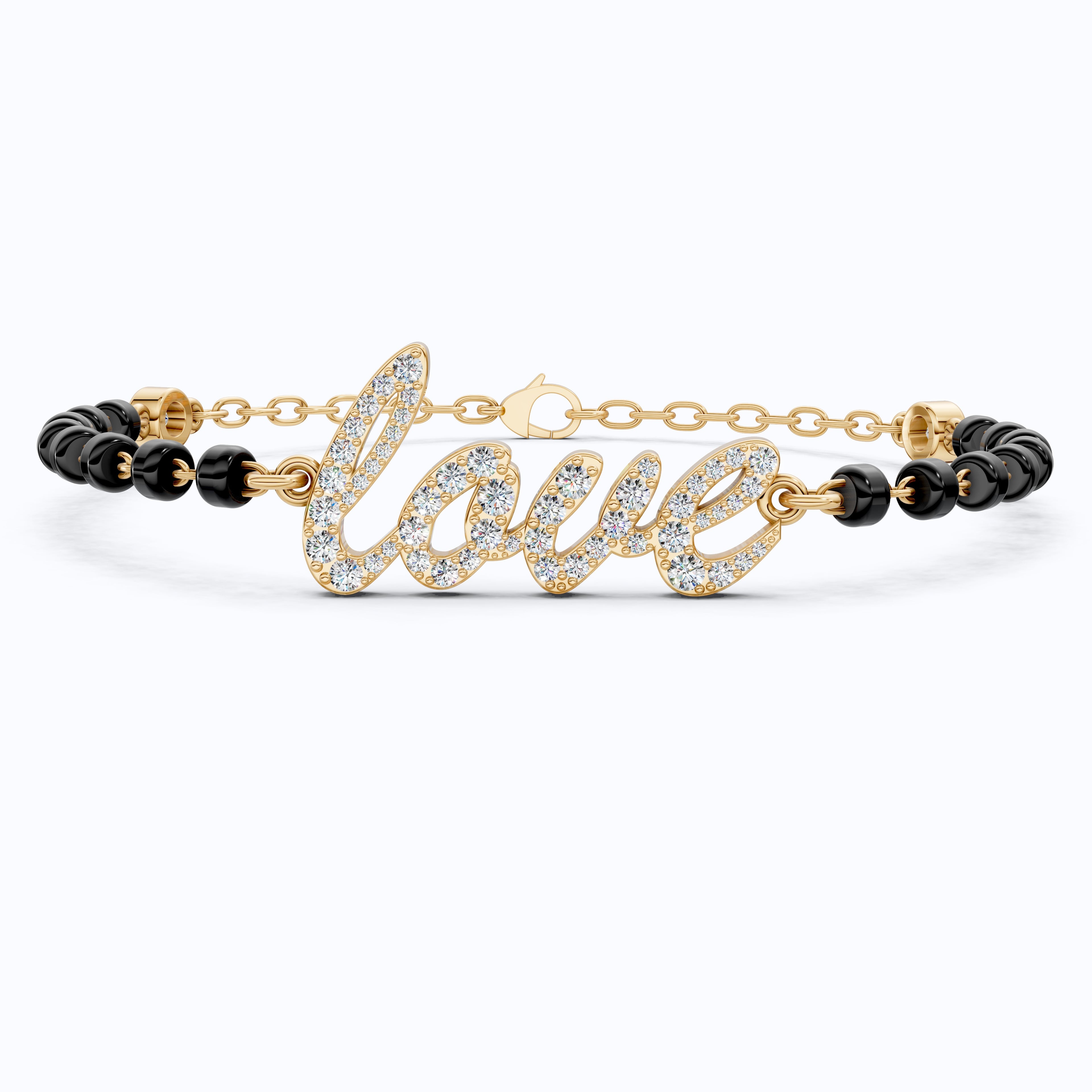 Modern Love Letter Mangalsutra Beaded Chain Bracelet in 14K Solid Gold, 0.88 TCW Round Cut Lab Created Diamonds, Wedding Gift for Her, Christmas Gift