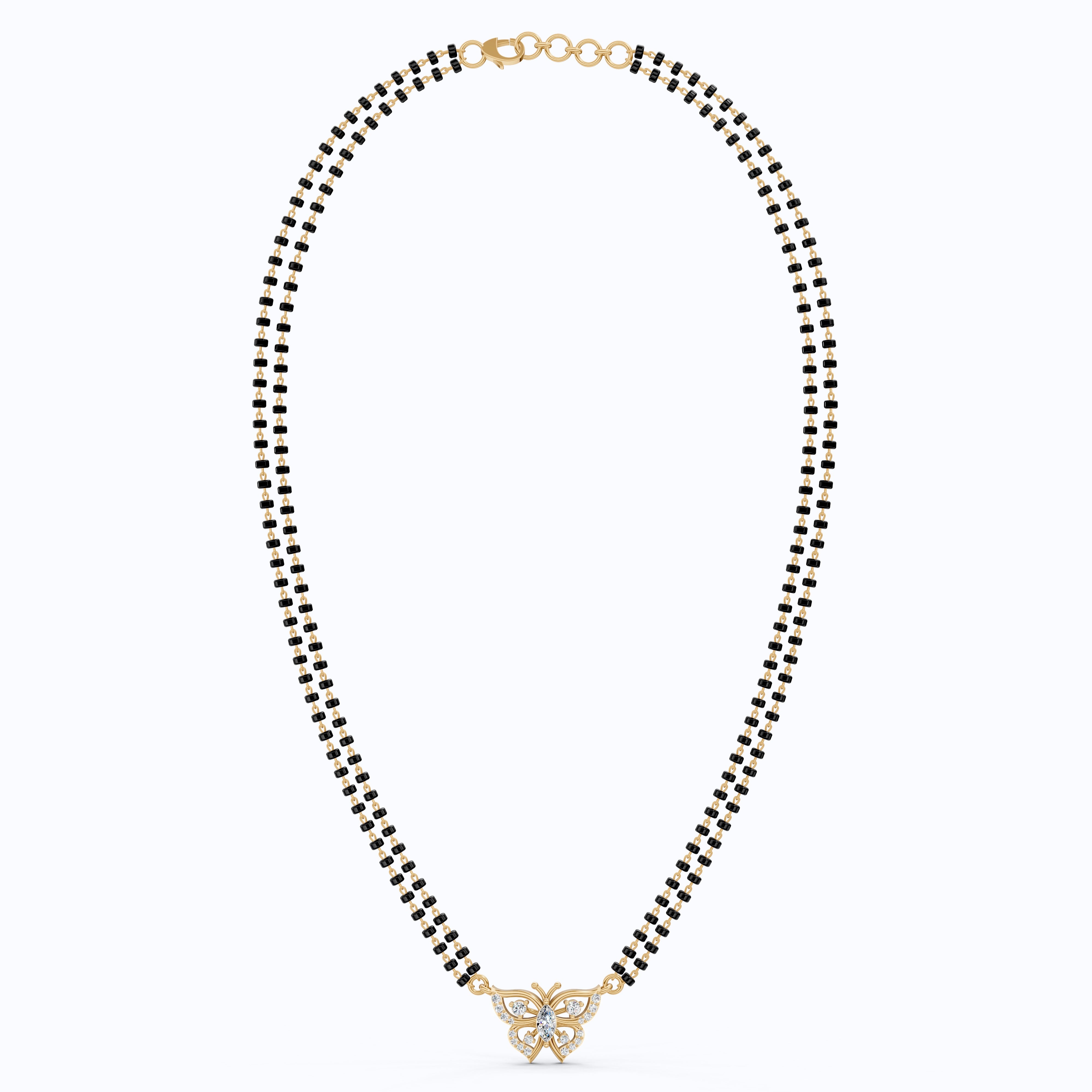 14K Yellow Gold Butterfly Long Mangal Sutra, 0.46 TCW Lab Diamonds Long Mangalsutra Necklace, Gift for Wife, Handmade Jewelry