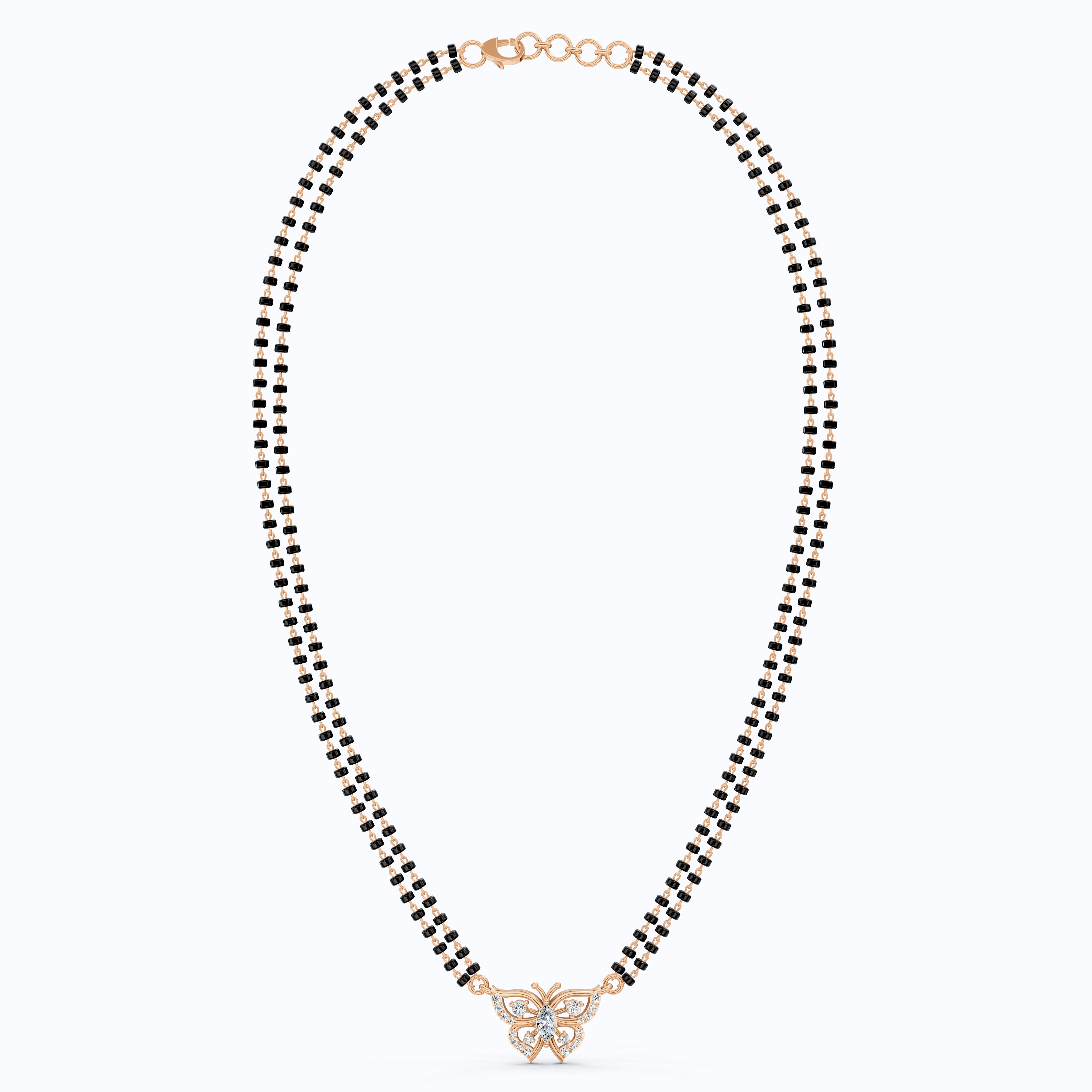 14K Yellow Gold Butterfly Long Mangal Sutra, 0.46 TCW Lab Diamonds Long Mangalsutra Necklace, Gift for Wife, Handmade Jewelry