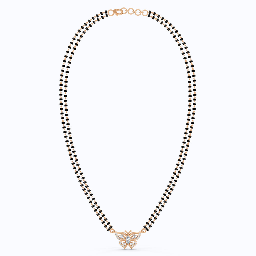 14K Yellow Gold Butterfly Long Mangal Sutra, 0.46 TCW Lab Diamonds Long Mangalsutra Necklace, Gift for Wife, Handmade Jewelry