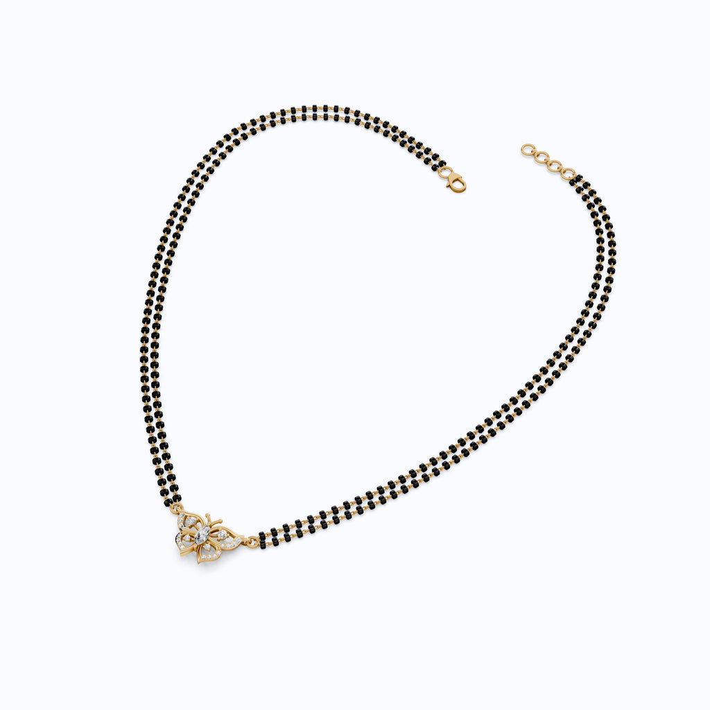 14K Yellow Gold Butterfly Long Mangal Sutra, 0.46 TCW Lab Diamonds Long Mangalsutra Necklace, Gift for Wife, Handmade Jewelry