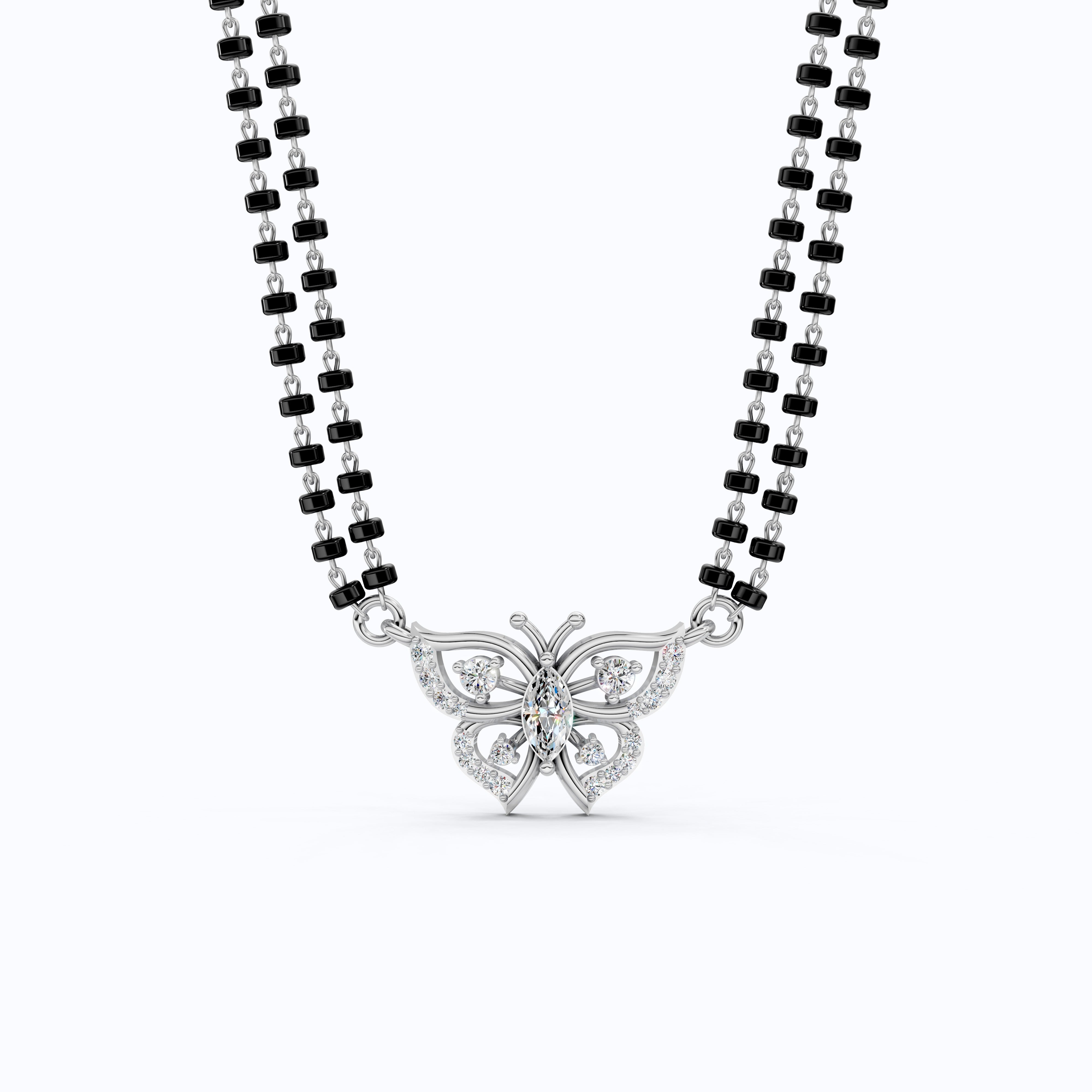 14K Yellow Gold Butterfly Long Mangal Sutra, 0.46 TCW Lab Diamonds Long Mangalsutra Necklace, Gift for Wife, Handmade Jewelry