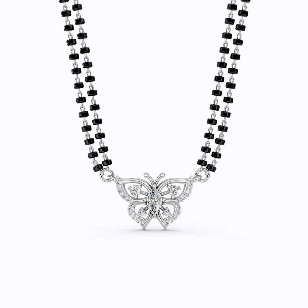 14K Yellow Gold Butterfly Long Mangal Sutra, 0.46 TCW Lab Diamonds Long Mangalsutra Necklace, Gift for Wife, Handmade Jewelry