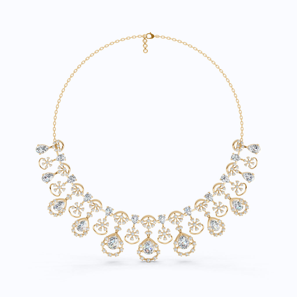 14K Gold Wedding Choker Necklace, 36.91 TCW Pear/Round Cut Moissanite, Handmade Bridal Jewelry, Luxury Wedding Necklace for Wife