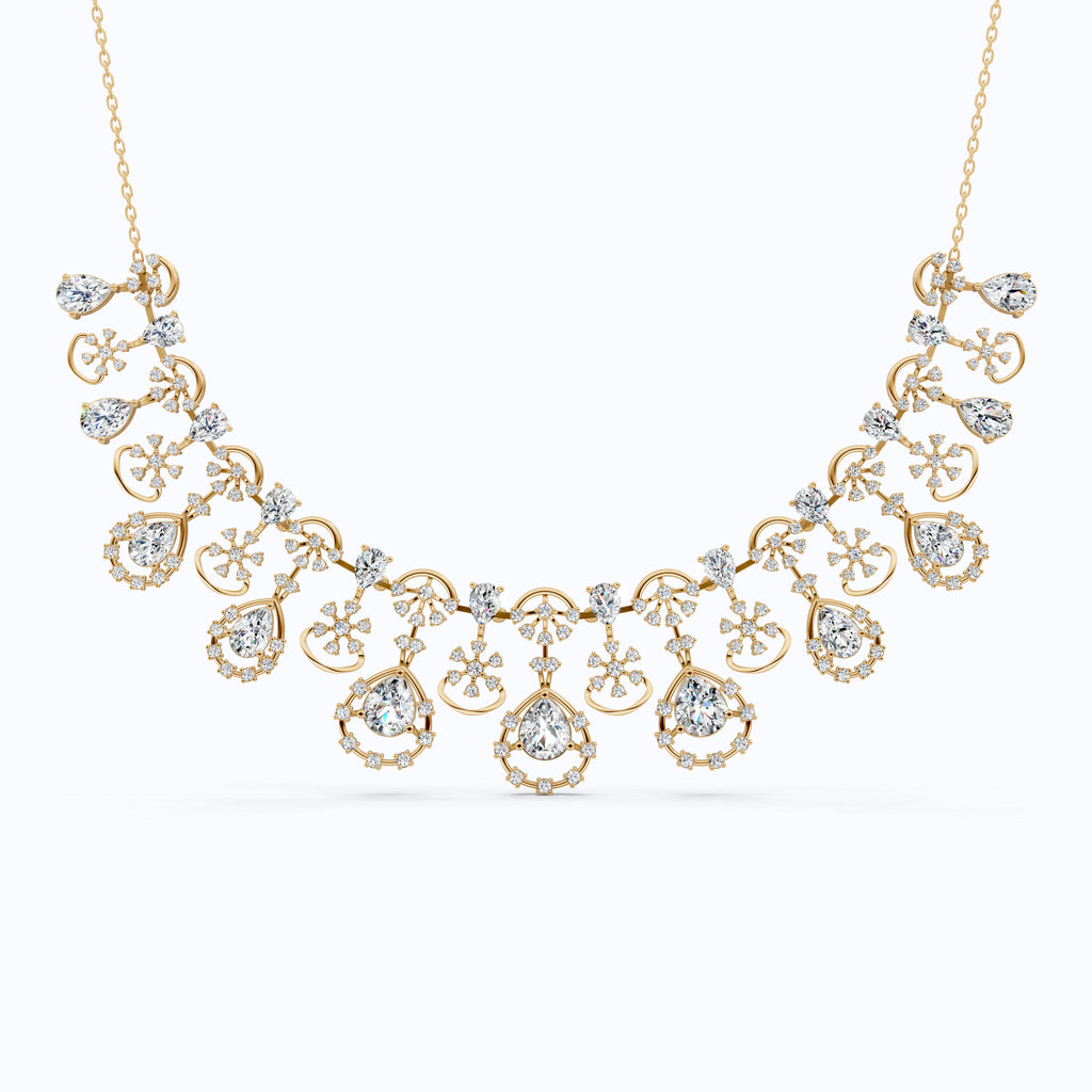 14K Gold Wedding Choker Necklace, 36.91 TCW Pear/Round Cut Moissanite, Handmade Bridal Jewelry, Luxury Wedding Necklace for Wife