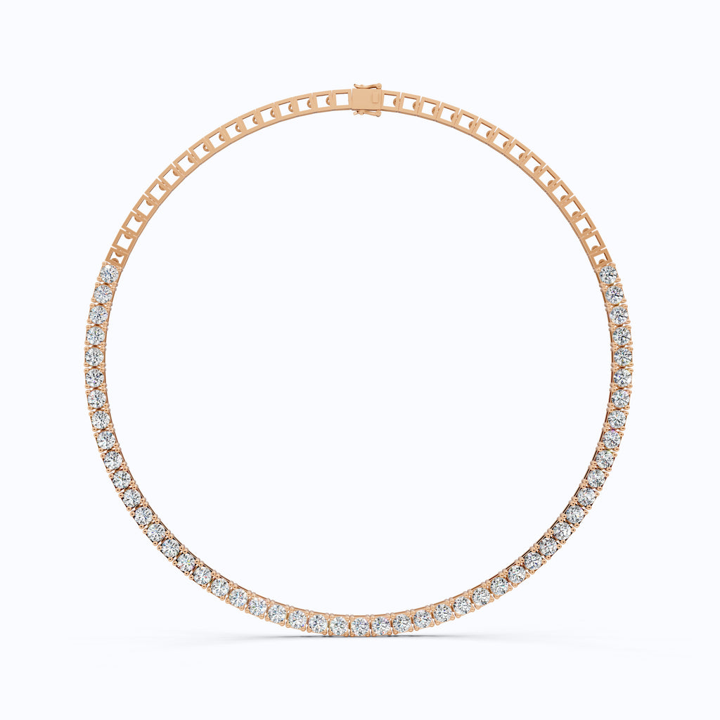 14K Rose Gold Tennis Necklace, 24.50 TCW Round Cut Lab Grown Diamonds, Handmade Wedding Gift for Her, Classic Tennis Jewelry