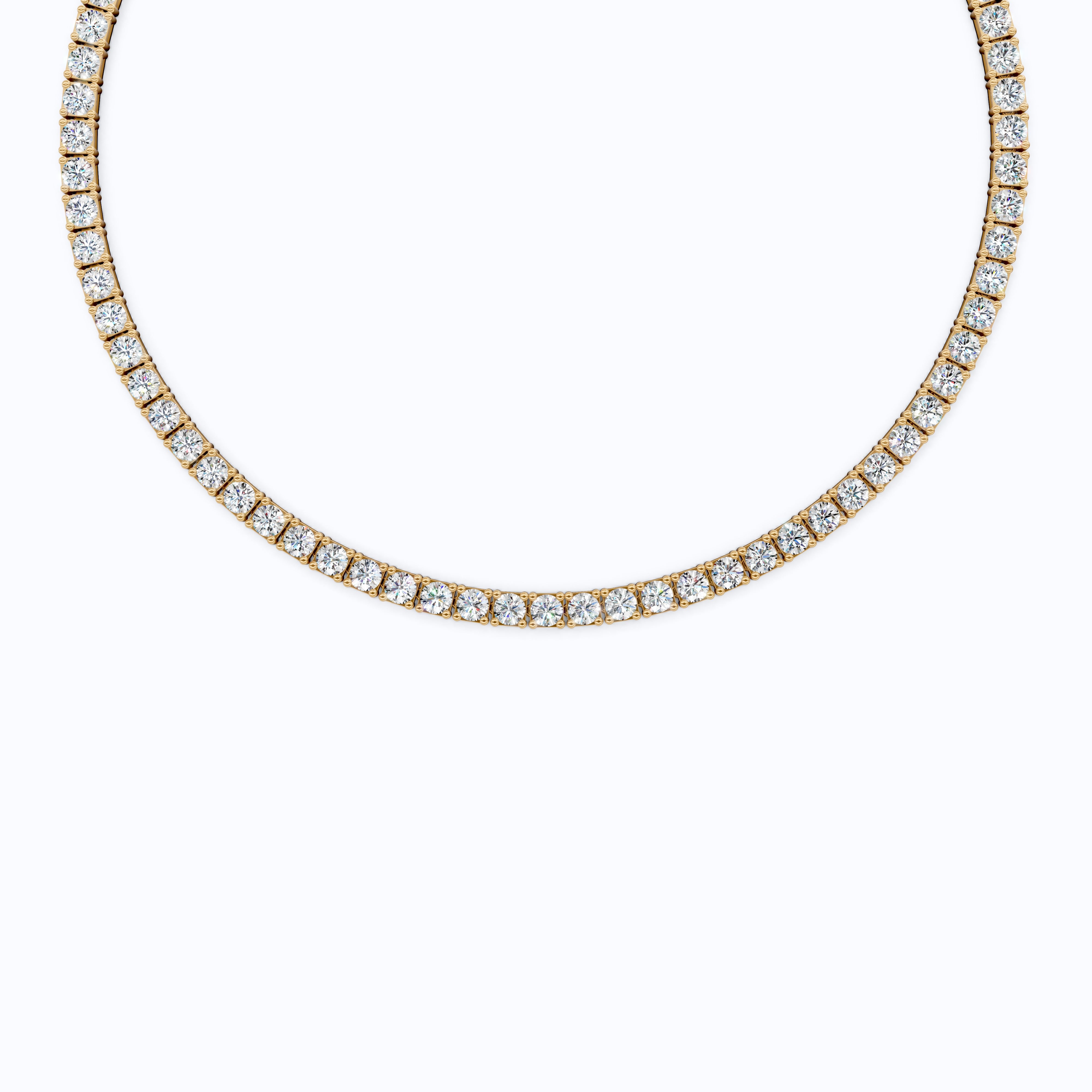 14K Rose Gold Tennis Necklace, 24.50 TCW Round Cut Lab Grown Diamonds, Handmade Wedding Gift for Her, Classic Tennis Jewelry