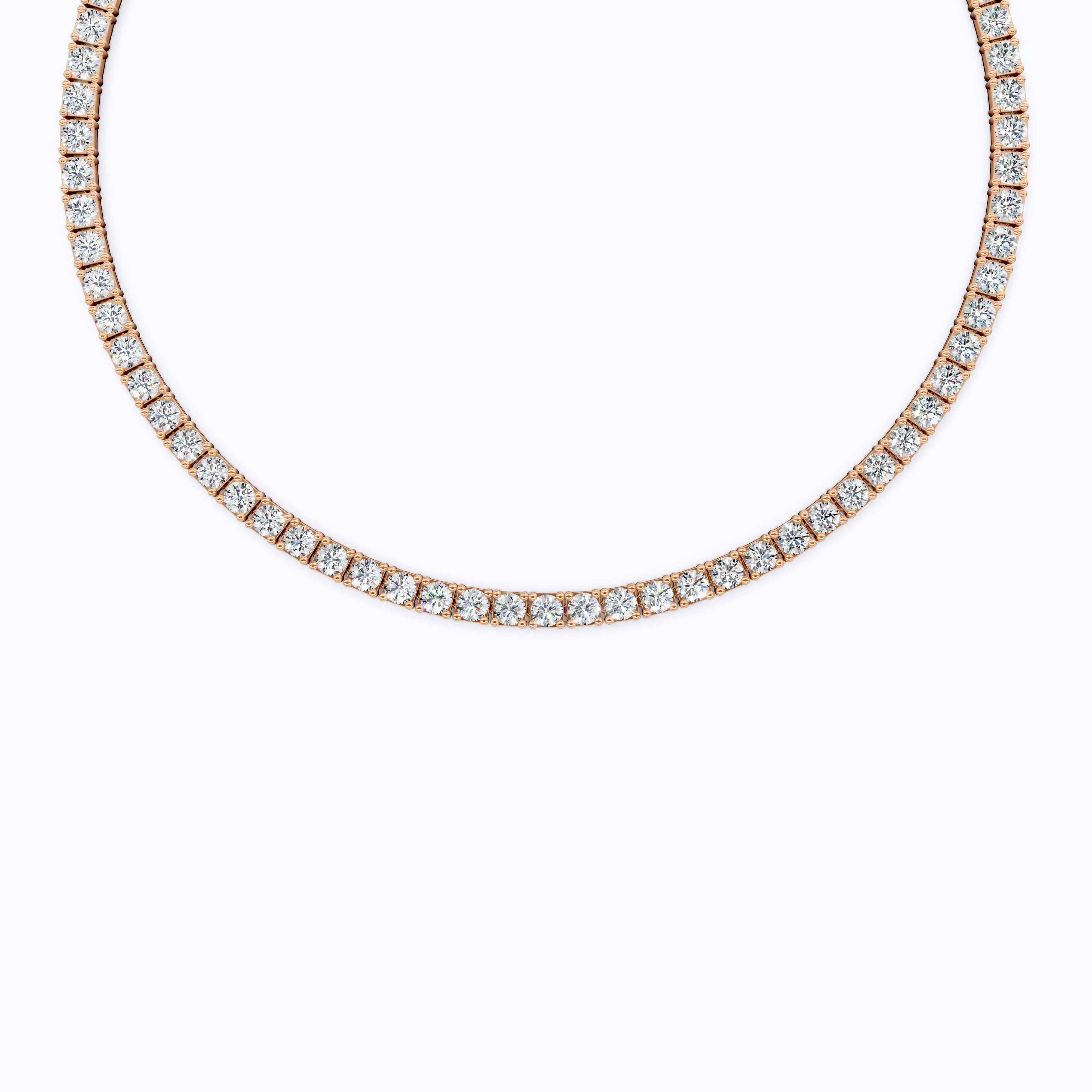 14K Rose Gold Tennis Necklace, 24.50 TCW Round Cut Lab Grown Diamonds, Handmade Wedding Gift for Her, Classic Tennis Jewelry