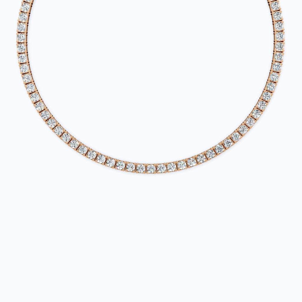 14K Rose Gold Tennis Necklace, 24.50 TCW Round Cut Lab Grown Diamonds, Handmade Wedding Gift for Her, Classic Tennis Jewelry