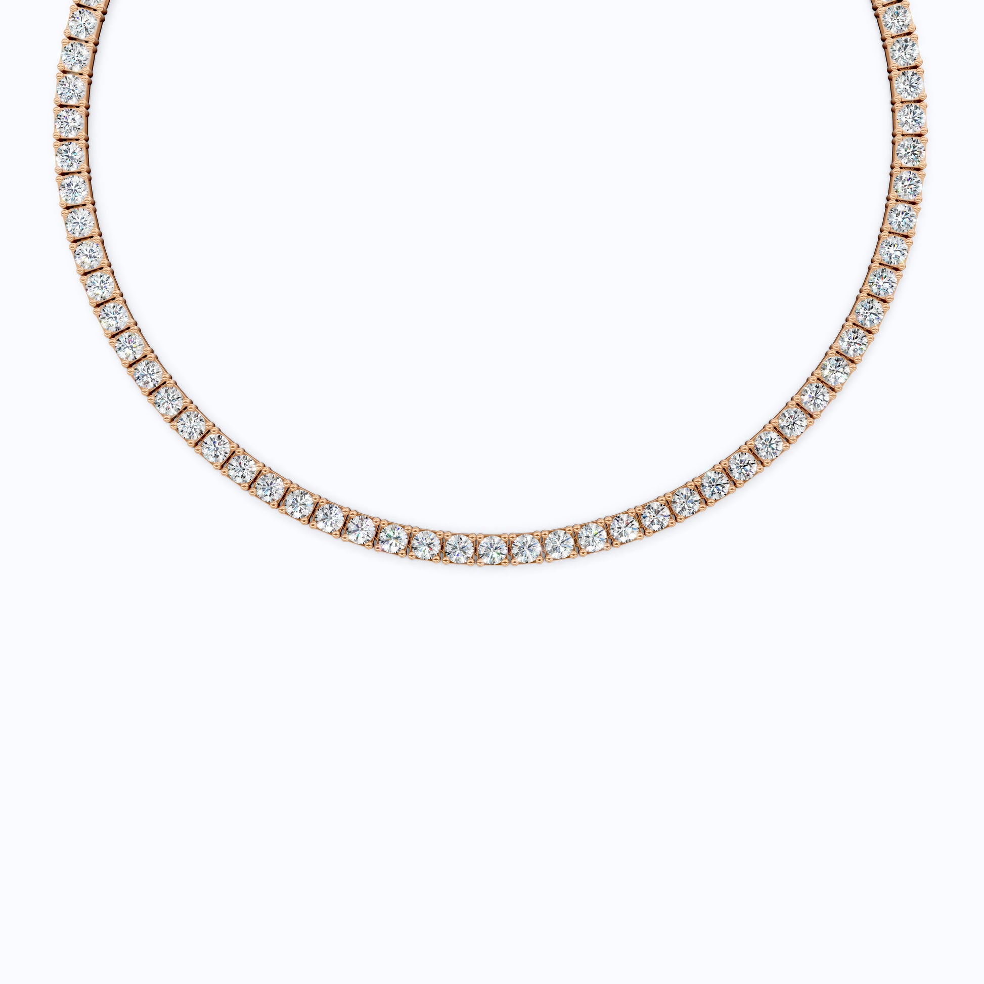 14K Rose Gold Tennis Necklace, 24.50 TCW Round Cut Lab Grown Diamonds, Handmade Wedding Gift for Her, Classic Tennis Jewelry